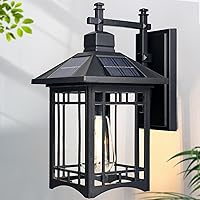 Vista 7 de Solar Outdoor Wall Light，Exterior Lighting fixtures，Modern Black Exterior Light Fixture with Clear Glass Shade，Outdoor Solar Wall Lights Dusk to