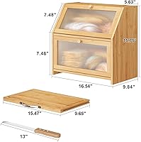 Vista 5 de Panera extragrande con tabla de cortar, panera de madera de bambú para encimera de cocina, contenedor de almacenamiento de pan de gran capacidad