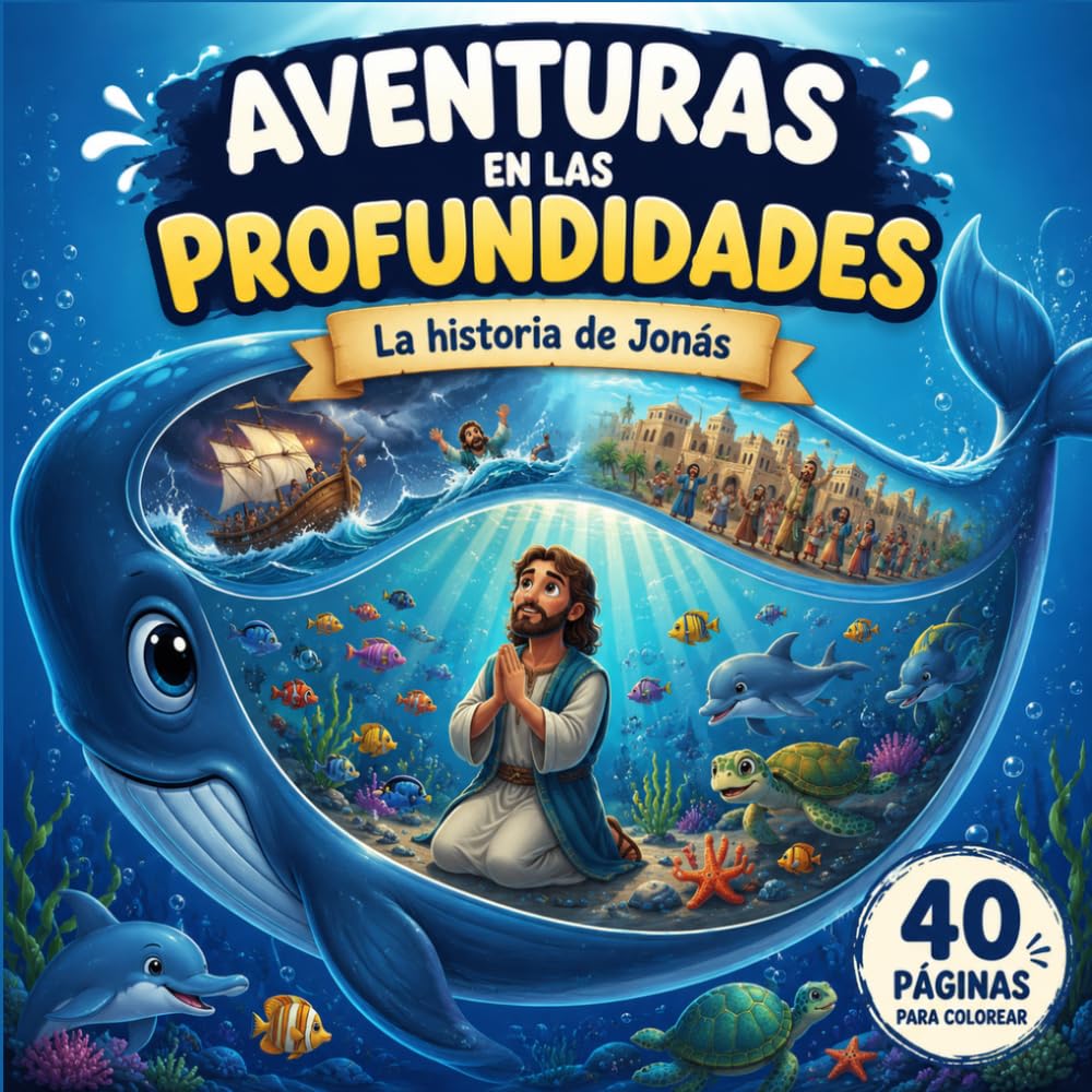 Aventuras en las Profundidades: La Historia de Jonás para colorear actividades bíblicas para niños de 3 a 7 años