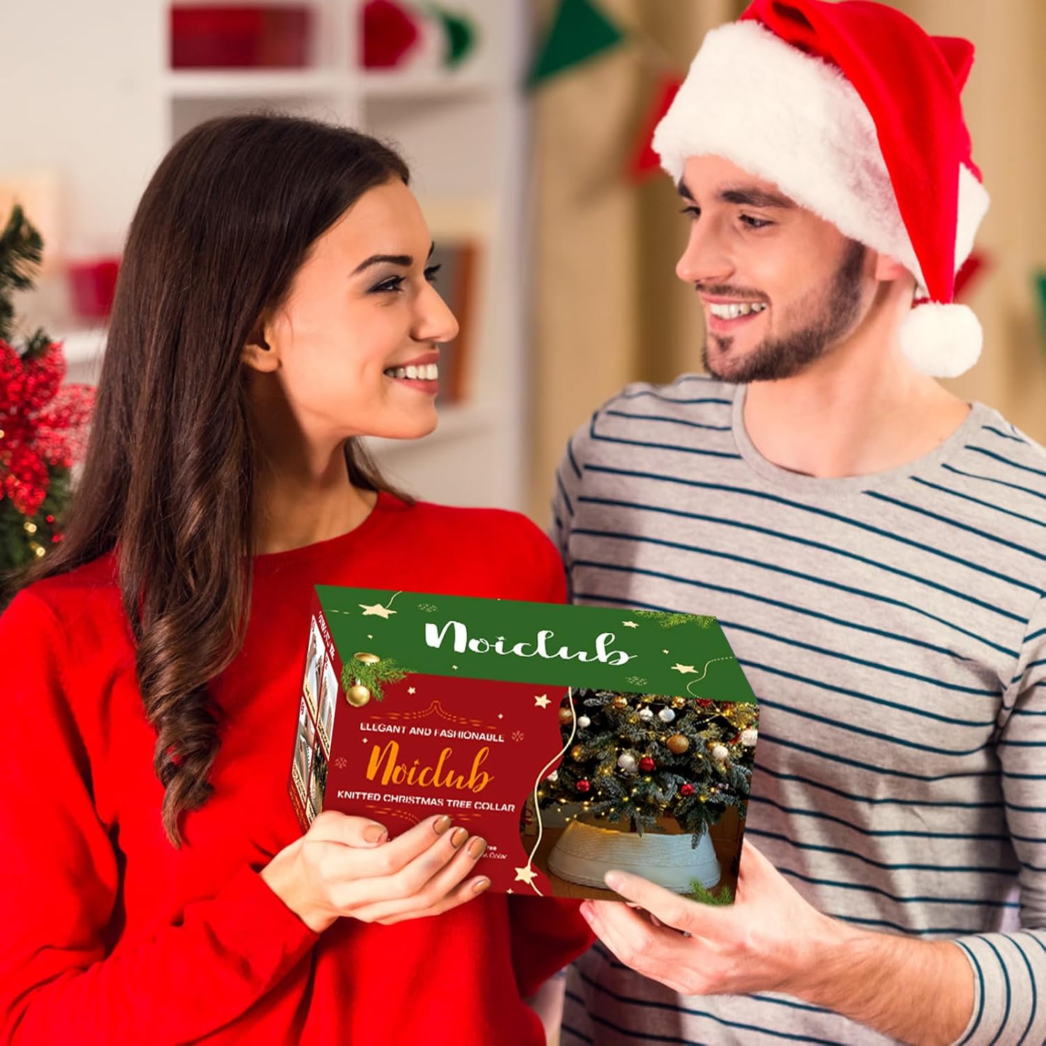 Christmas Tree Collar, Knit White Rustic Farmhouse Christmas Tree Skirt,Adjusted Christmas Tree Base Cover for Artificial Trees for 6ft 6.5 ft 7ft 7.5ft Tree