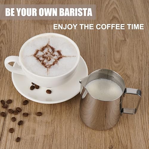 Miniatura 17 de Jarra de espuma de leche, jarra de vapor de espresso de 32 onzas, accesorios para máquina de café capuchino de acero inoxidable, herramientas