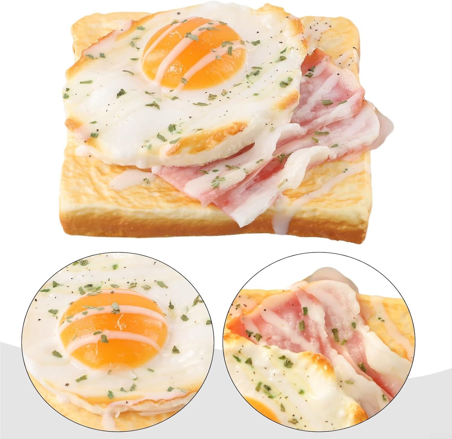 Realistic PU Egg Toast Food Model Prop Bakery Shop Decoration, DIY Craft, Market Stall or Role-Play Toy – 11.5 cm Diameter x 3.5 cm Height, Non-Edible