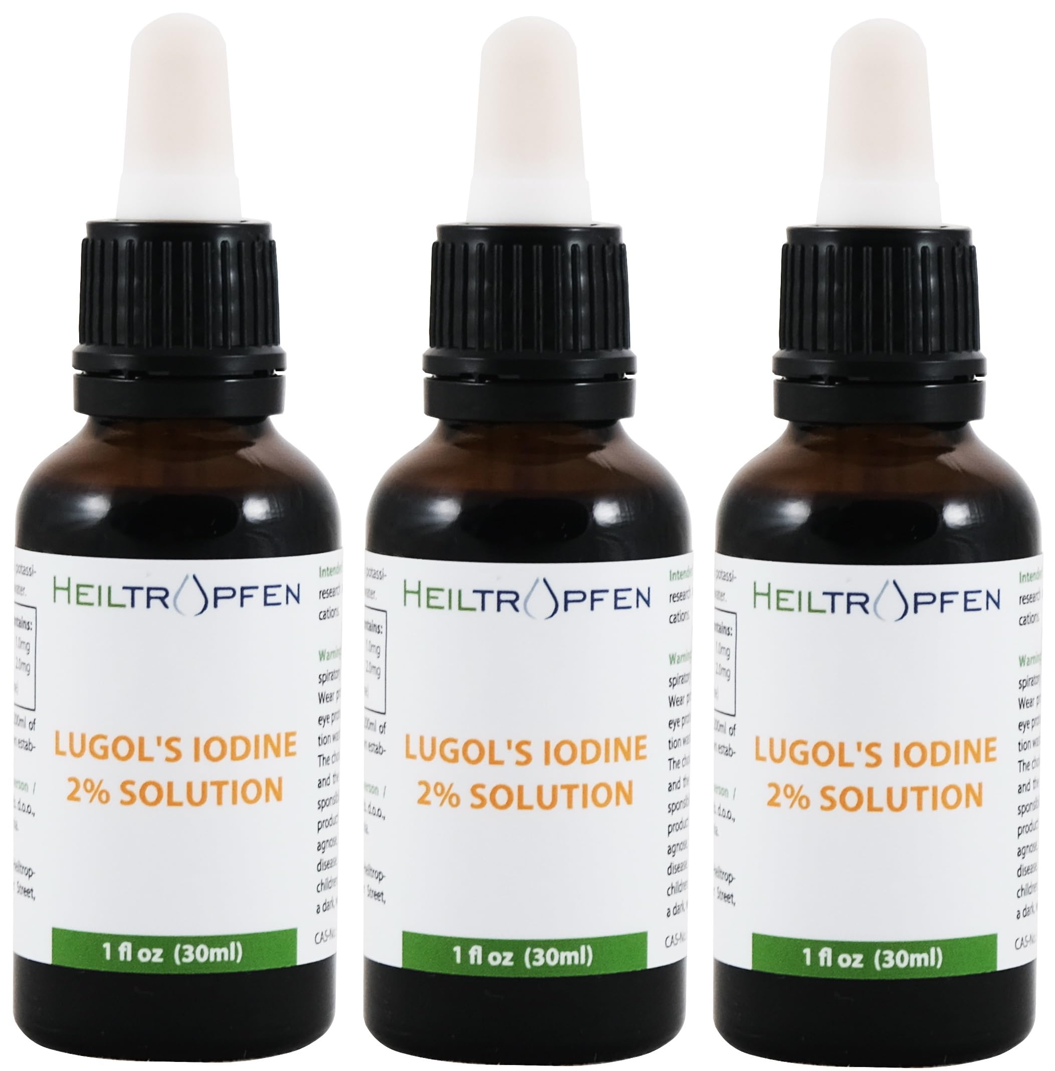 3x Lugolsche Lösung 2% 30 ml | 3x 30 ml | Inhaltsstoffe in pharmazeutischer Qualität | 6% Lugols liquid Formulierung | 2 prozent elementares Jod und 4% Kaliumjodid | Heiltropfen®