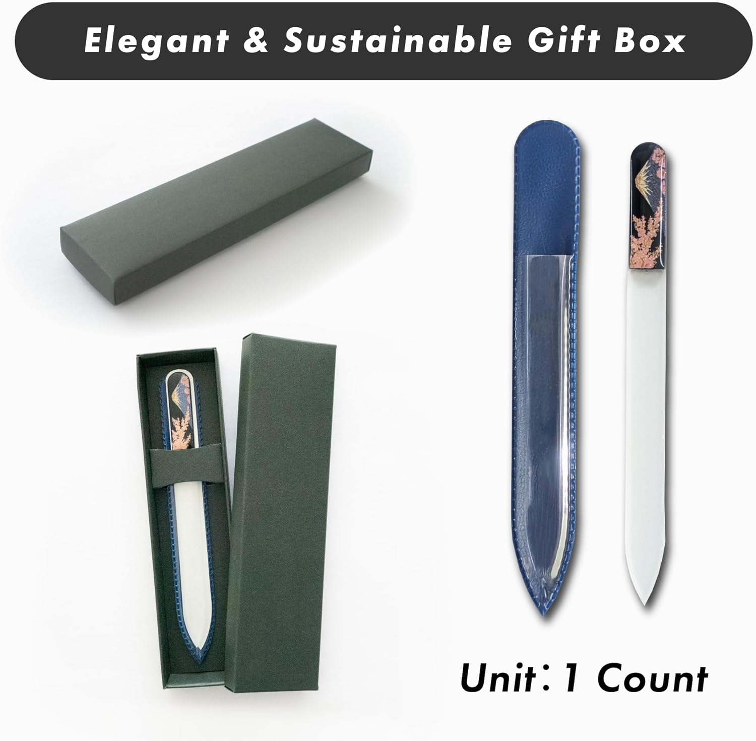 Glass Nail File & Crystal Nail File - Authentic Czech Glass with Japanese Makie Art, Traditional Kishu Lacquerware Design - Handmade in Japan with Protective Sleeve (Mt. Fuji and Sakura)