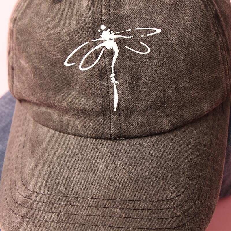 2pcs Dragonfly Print Baseball Cap Washed Distressed Casual Dad Hats Lightweight Breathable Sun Hat for Women Black - Image 2