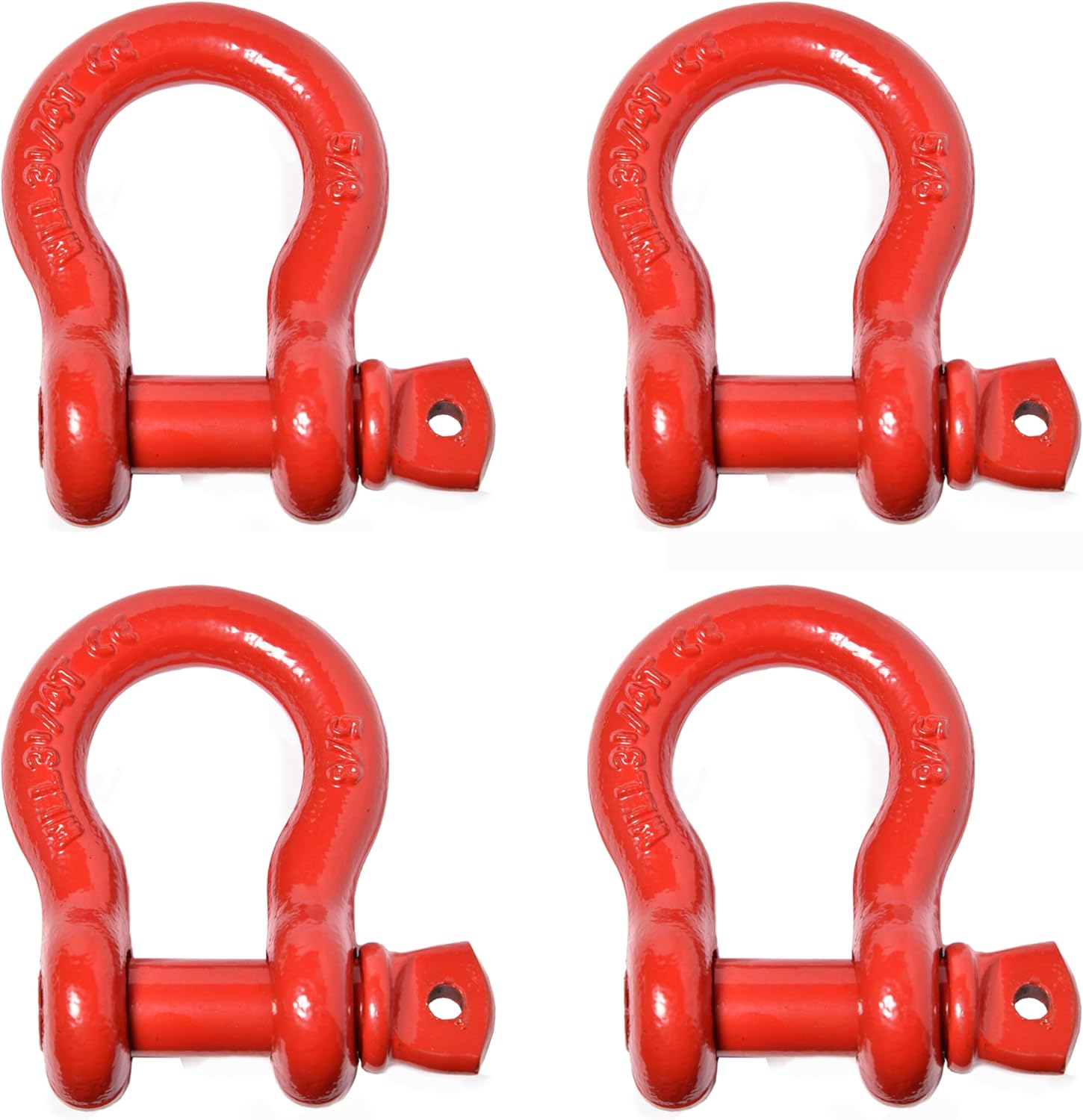 Pack of 4 Red Rigging 5/8" Bow Shackles D Ring Rugged 13 Ton 28,600 Lbs Breaking Strength, WLL 3.25 Ton 7000 lbs w 3/4'' Pin Clevis Screw Heavy Duty for Auto SUV Anchor ATV UTV Recovery, By HiGear