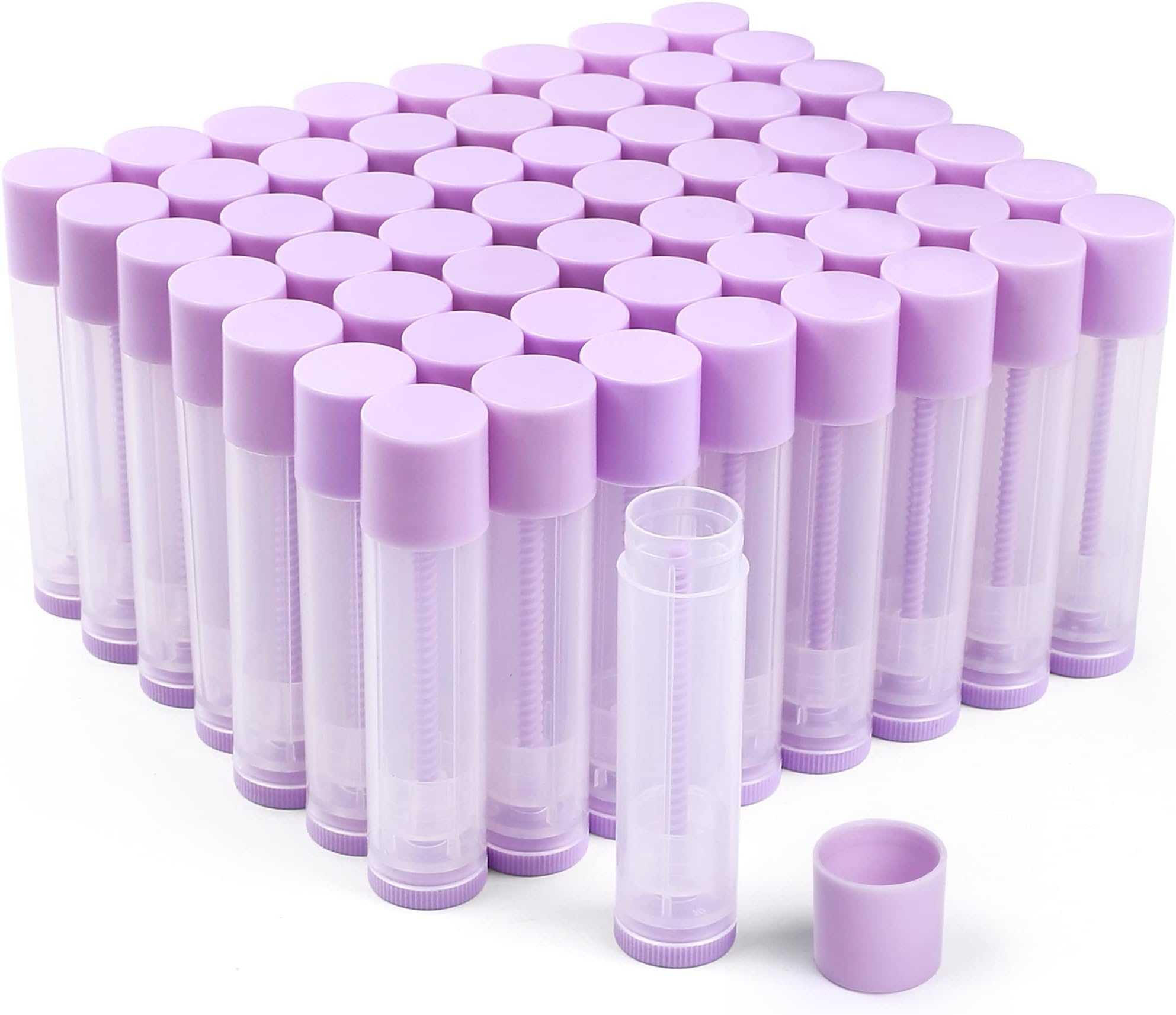 LotFancy Lip Balm Tubes Empty, 60PCS 5.5ml (3/16 Oz), Clear Lip Balm Container Tubes with Purple Caps, BPA Free & Leak Free, Refillable