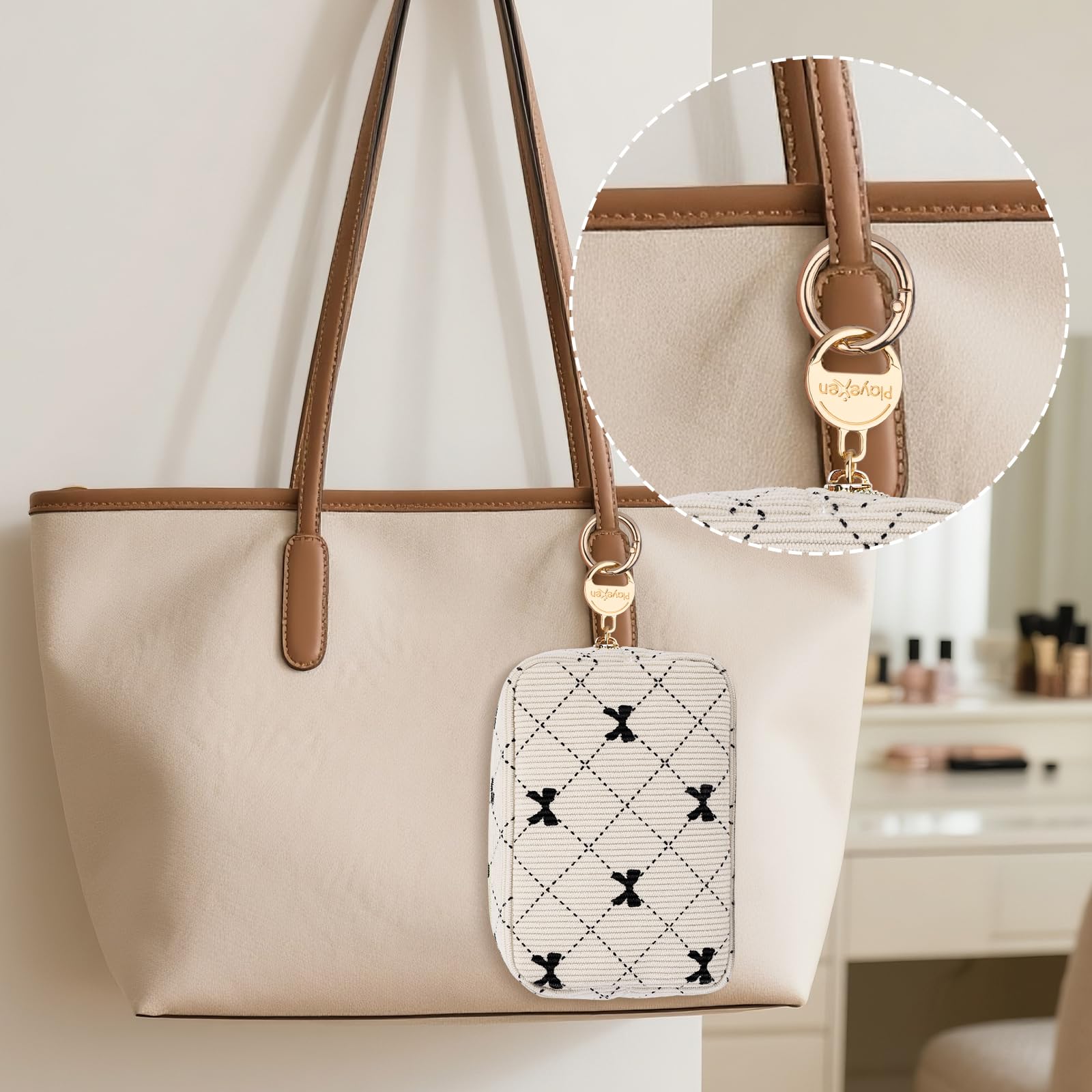 16*5*11cm Grande Pochette Donna Trucchi Piccolo Beauty Case da Viaggio per Cosmetici Organizer Trousse da Borsetta Ragazza in Velluto a Coste per Truccho Accessori Amica Compleanno(Beige-farfalla)