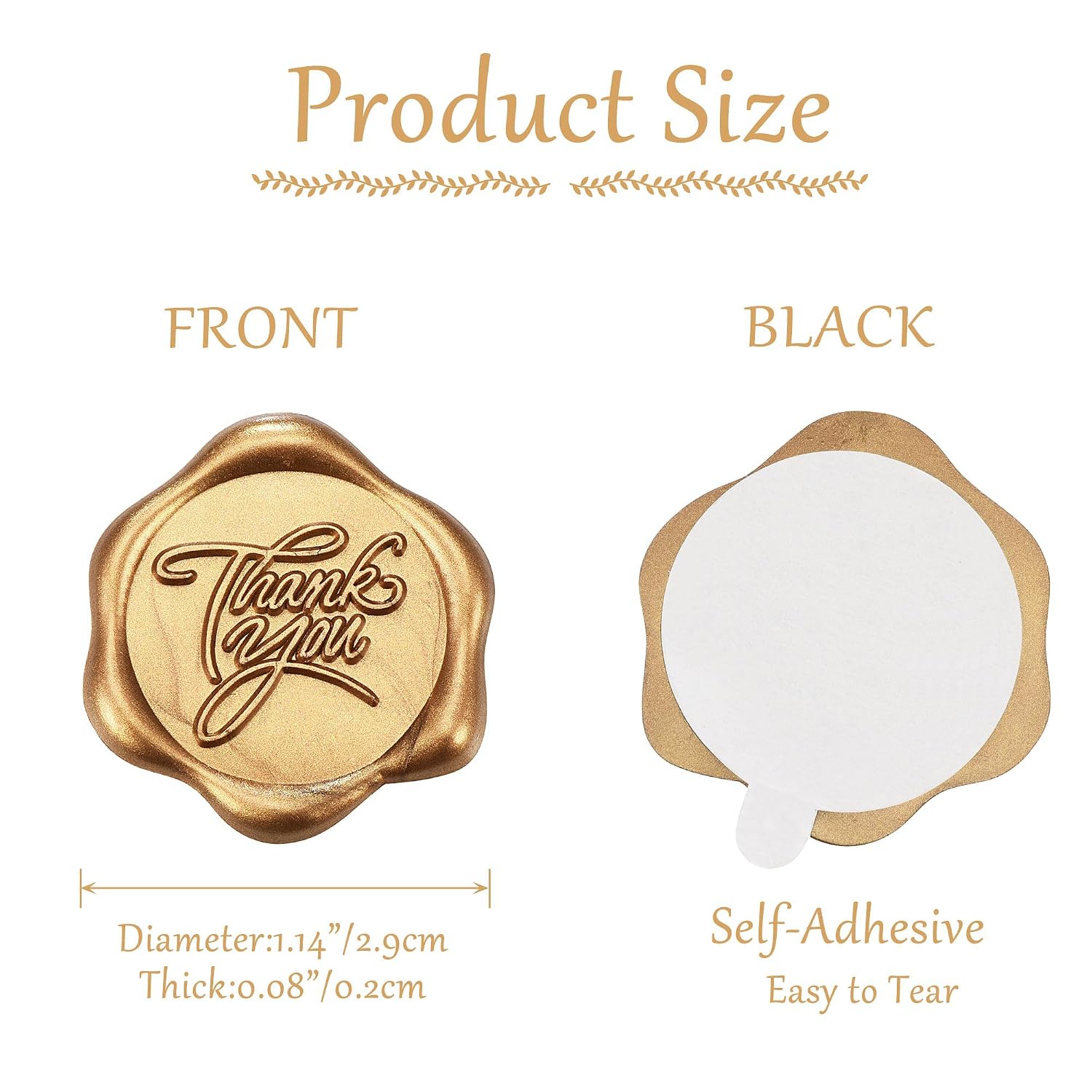 Yoption Thank You Wax Seal Stickers, 100 Pack Antique Gold Envelope Seals Self Adhesive Wax Seal Stickers for Wedding Invitation, Party, Christmas, Envelope, Gift Wrapping