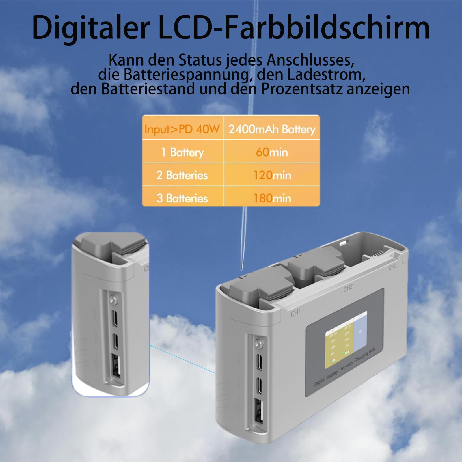 Mini 4K/ 2 Akku 2 Stück mit Ladestation, 2400mAh Intelligenter Akku für DJI Mini 2 SE/4K Drohne, LCD Anzeige Zwei-Wege-Ladestation