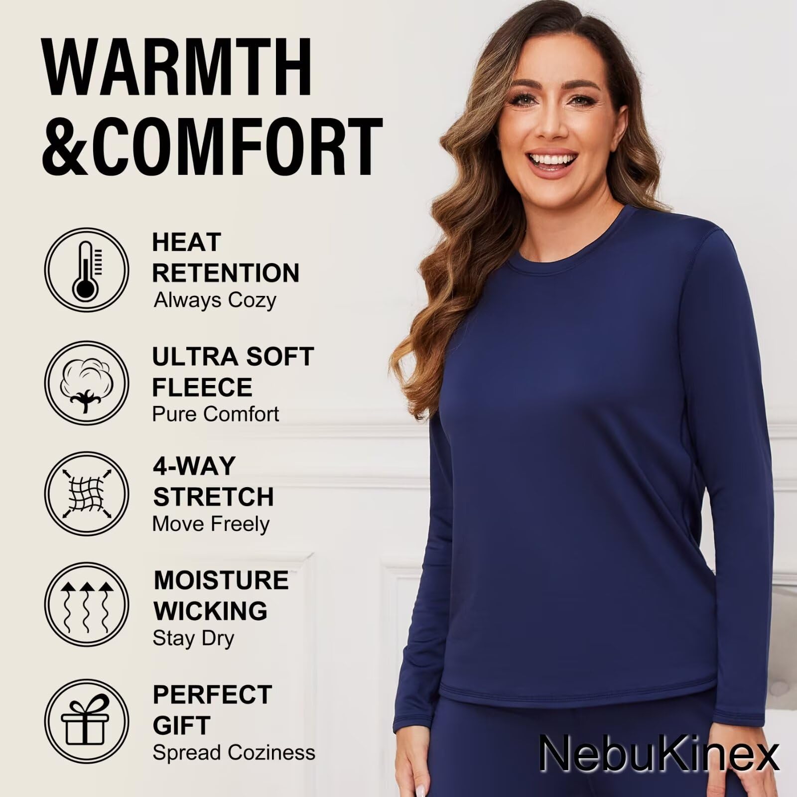 5 Pack Women's Long Sleeve Thermal Shirts for Winter Baselayer BGB M