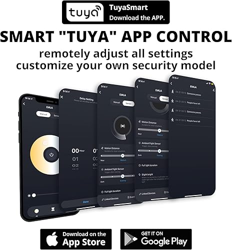 Miniatura 7 de UME Luz de seguridad LED inteligente de 64 W para exteriores, sintonizable, blanco, 2700-6500 K, 5000 lm, sensor de movimiento de 3 cabezales, luz