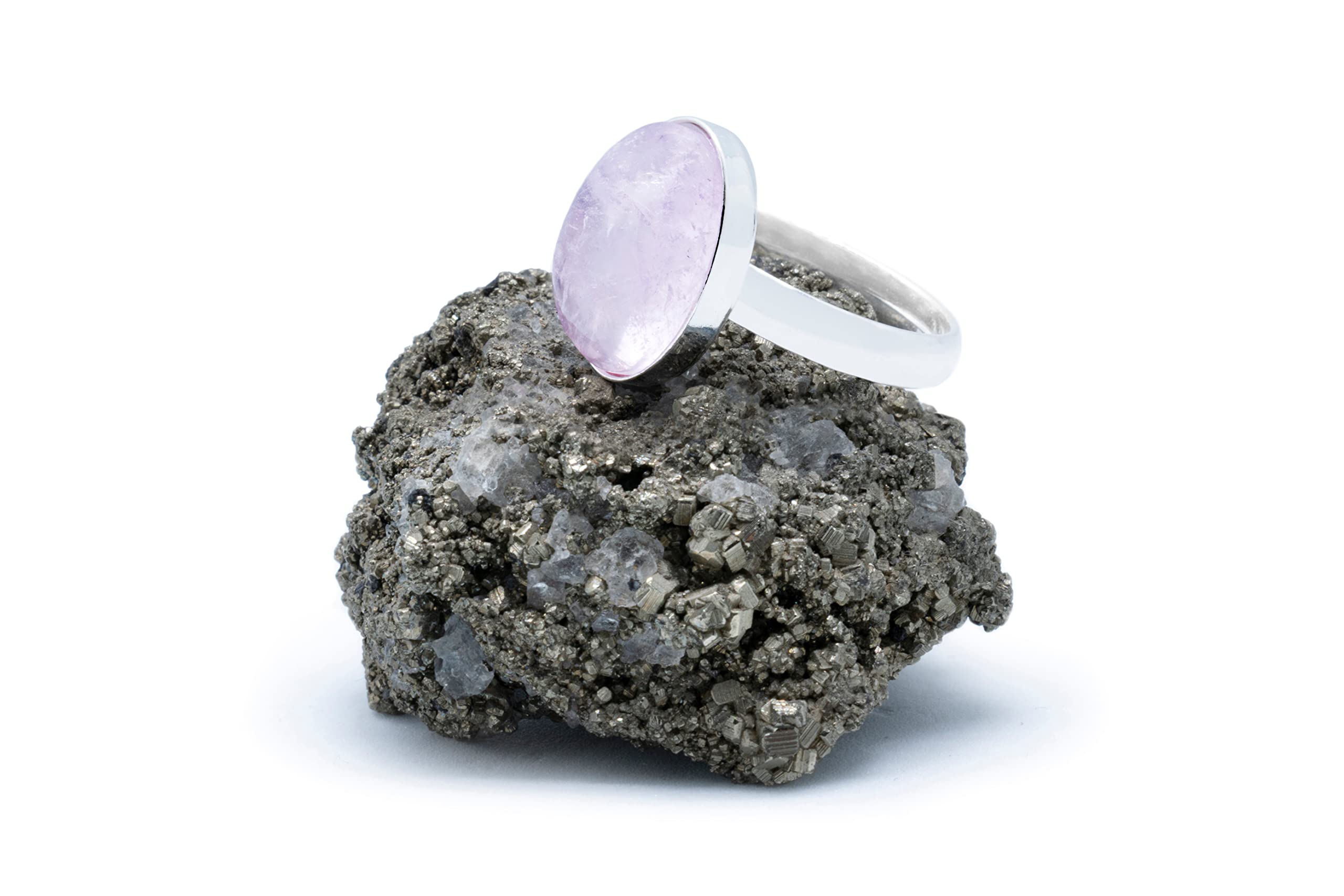 Anillo de Plata 925 con Cuarzo Rosa (Piedra Natural) 14x10mm - Disponible Anillo Ajustable, Tamaño de XS a XXXL, para Hombre, para Mujer - Caja Regalo Gratis