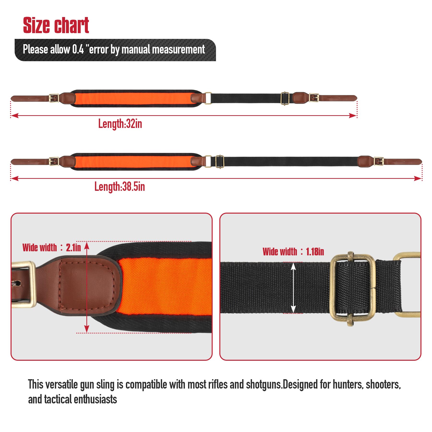 VicBre Tracolla per Fucile Regolabili Fucile a canna liscia con cinghie regolabili in lunghezza e spallacci imbottiti in neoprene antiscivolo per la caccia