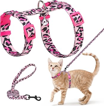 BEAUTYZOO Cat Harness and Leash Set, Escape Proof for Walking Travel, Pink
