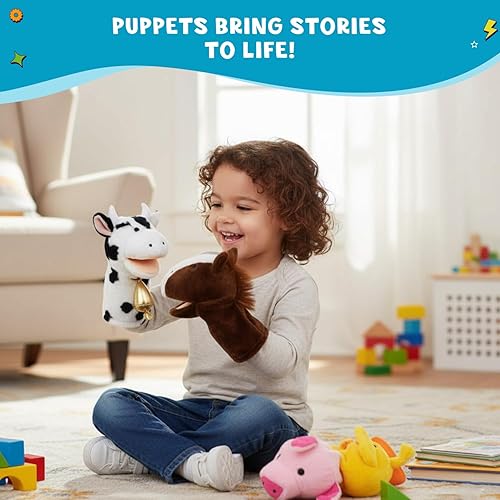 Miniatura 2 de Get Ready Kids Juego de marionetas de animales de granja, 4 marionetas grandes de 12 pulgadas para niños pequeños, incluye cerdo, pato, vaca y