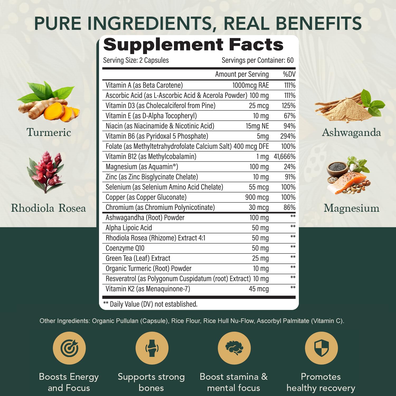 Elements of Life Men’s Multivitamin - High Performance Daily Multi: Methylated Folate & B12 - Ashwagandha & Rhodiola for Stress & Energy - CoQ10, Resveratrol & Zinc: Heart & Immune Support - 120 Caps — Amazon image 3