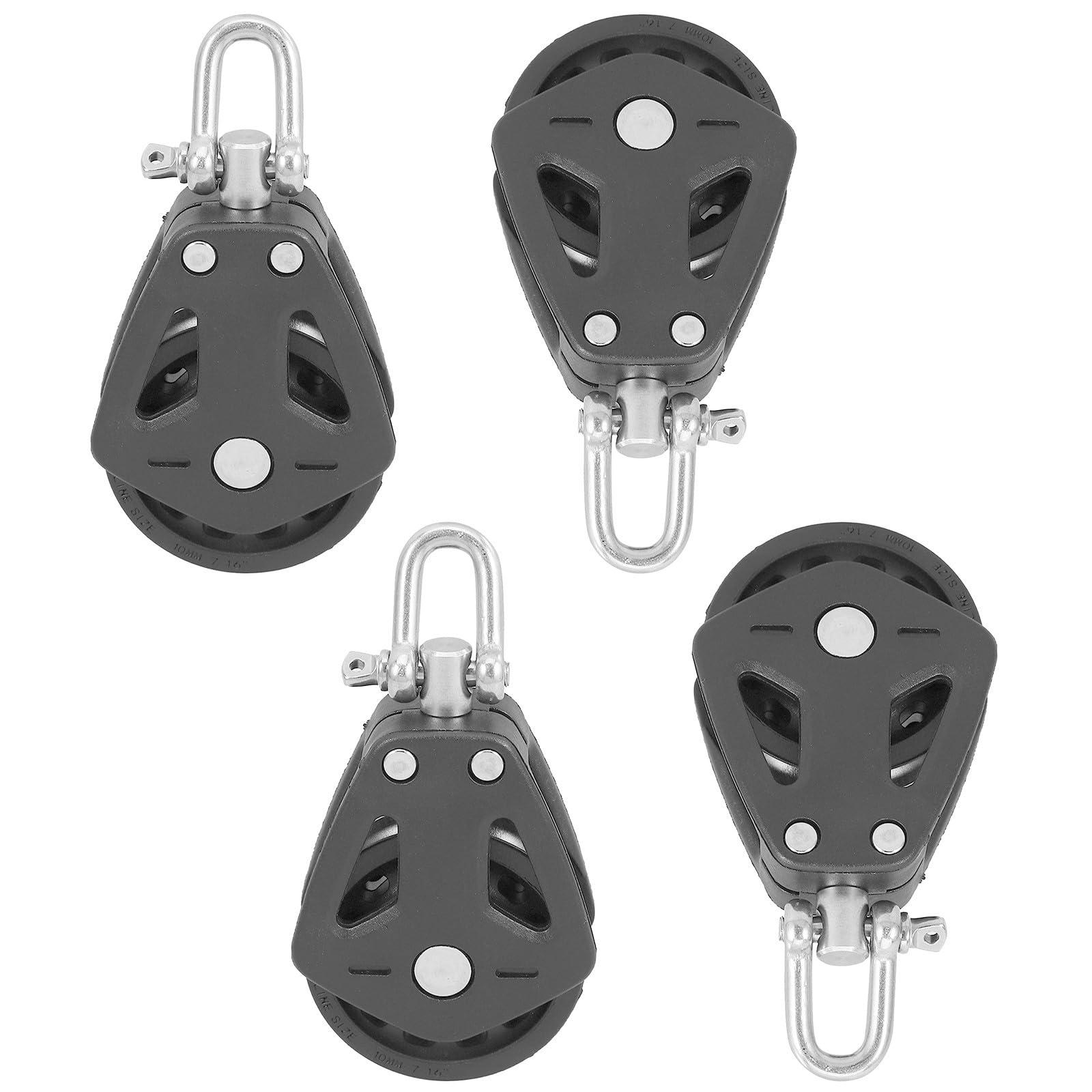 Polea Giratoria Marina de Nailon Negro 4 Unidades Bloque de Polea Rotativo Resistente para Navegación Accesorios para y Kayaks Compatible Cuerdas para Deportes al Aire