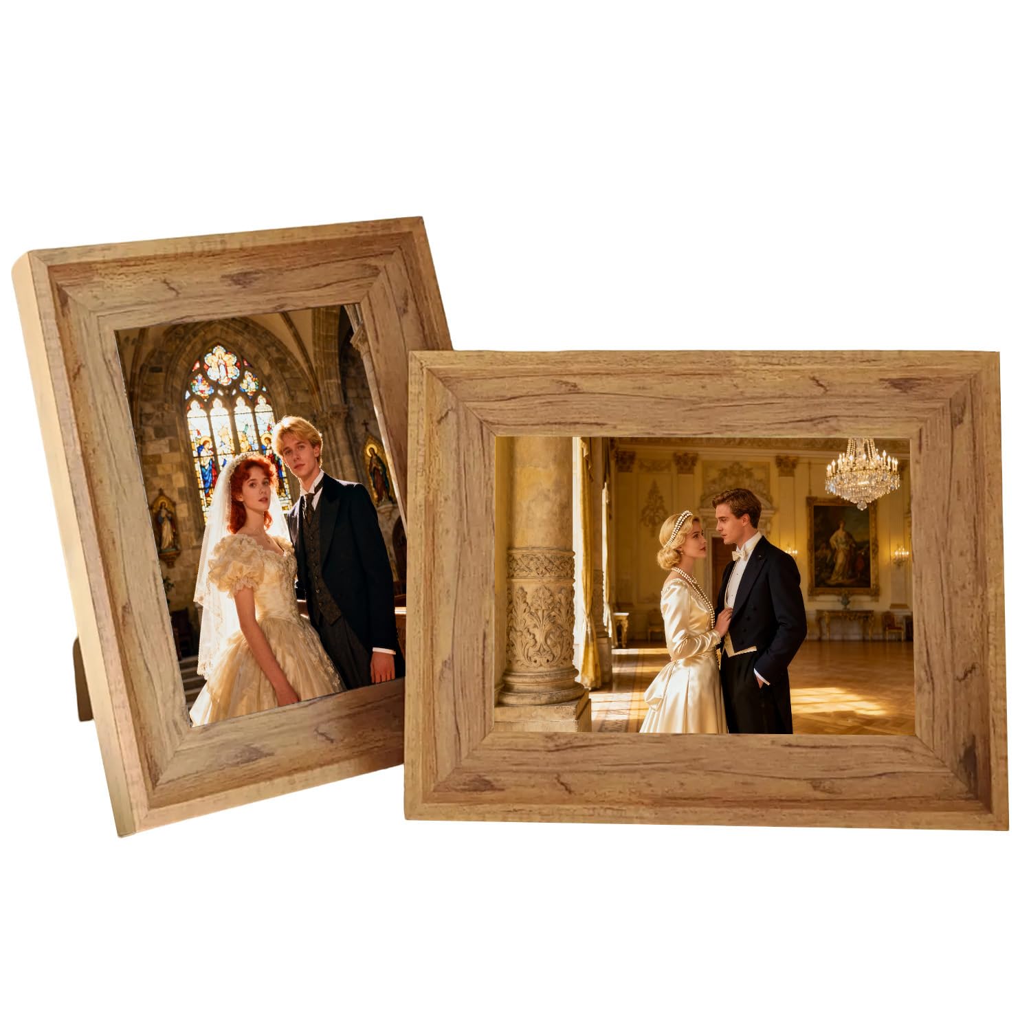 Pigpigfly Wood 2 Pack Vintage Photo Frame, Antique Style 7X5 Inch Picture Frames Set For Tabletop & Wall Mount, Distressed Resin Photo Frames, Rustic Home Decor Gift For Family, Loved Ones