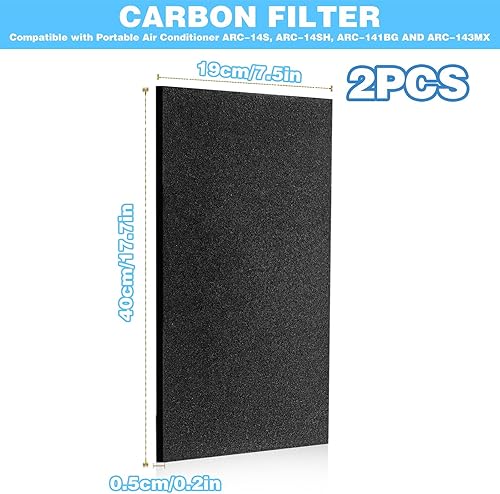 Miniatura 7 de Paquete de 2 filtros de carbono de repuesto para aire acondicionado portátil ARC-14S, ARC-14SH, ARC-141BG y ARC-143MX, filtro de repuesto de carbono