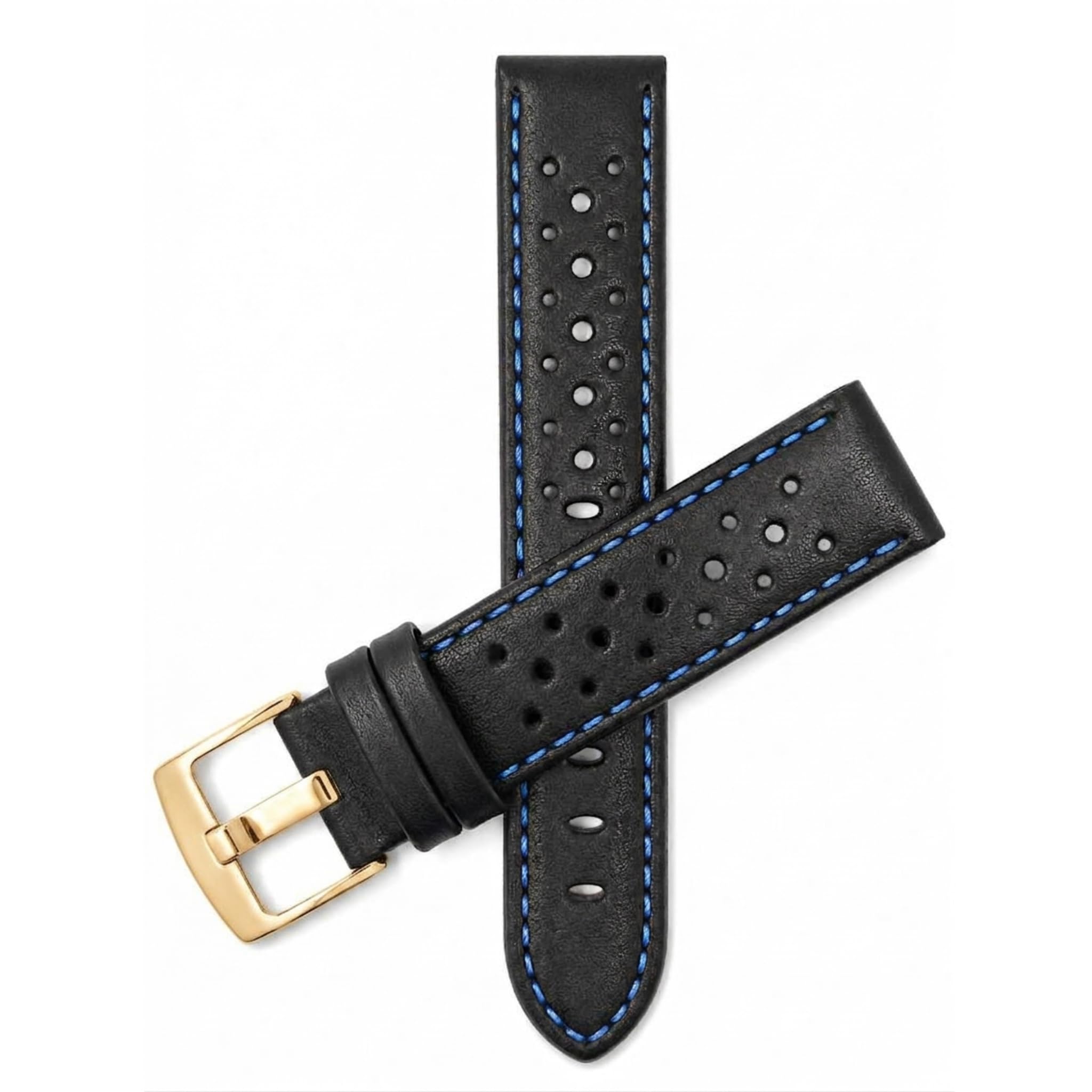 Mens Leather Rally Strap, Perforated Racing Watch Band, 18-24mm, Reg/XL
