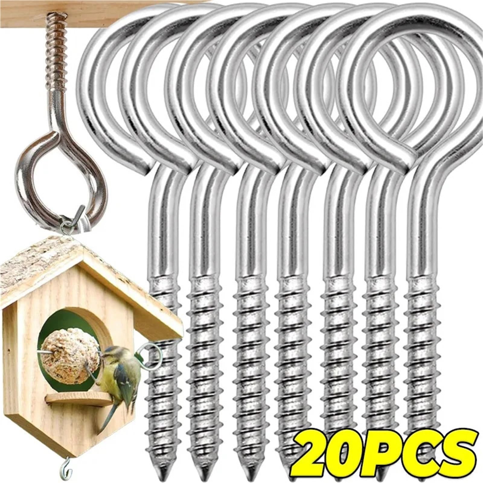 Crochet A Visser Grandes vis à œil en acier inoxydable, robuste, boulon crochet, oeillet autotaraudeur, suspension solide(M6x80,20PCS)