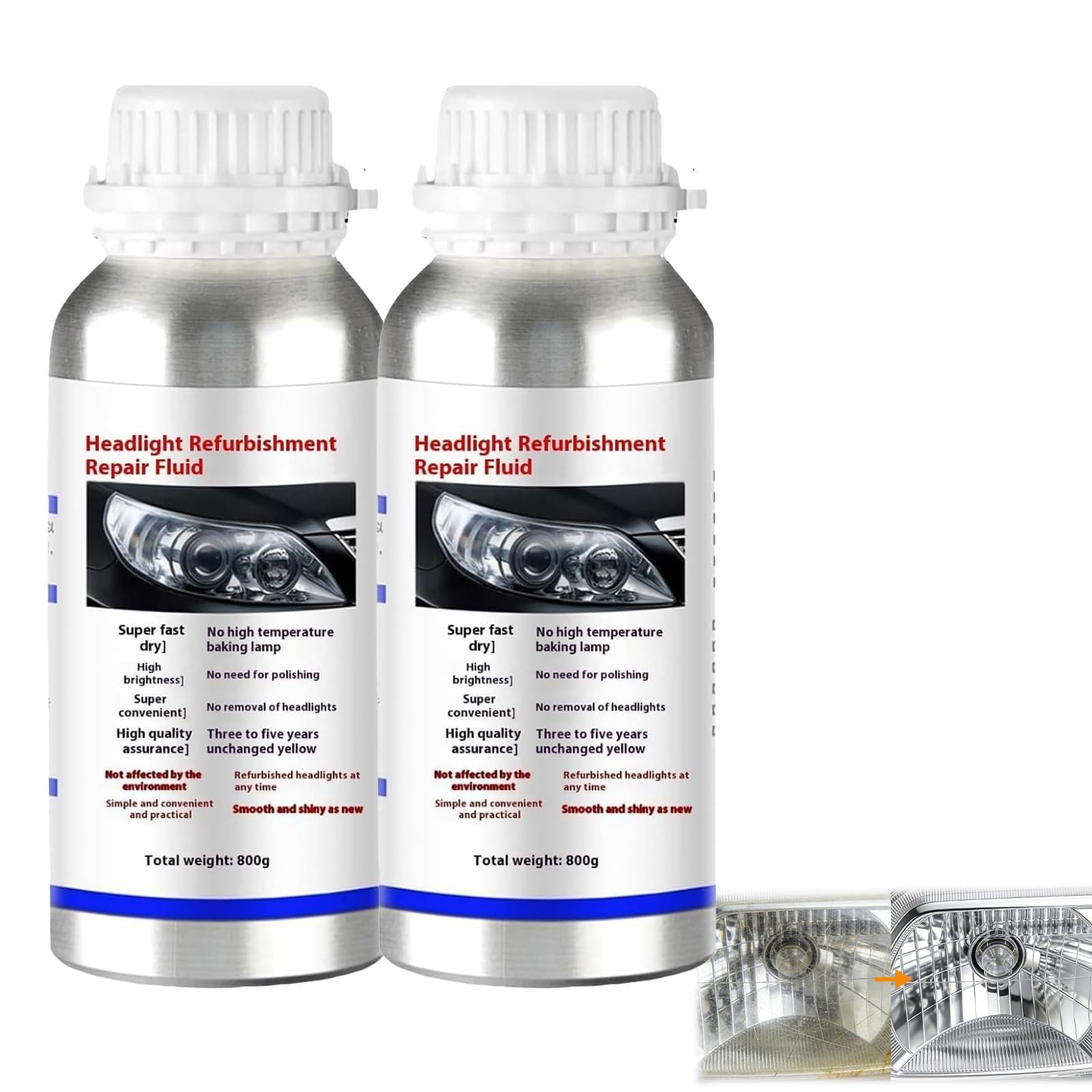 Kit Renovation Phare Voiture, Rénovateur Phare Voiture,Rénovation Phare Auto,Nettoyer Produit De Phares pour Auto Et Moto pour Oxydation/Jauni/Rayures/Flou (2 Pcs)