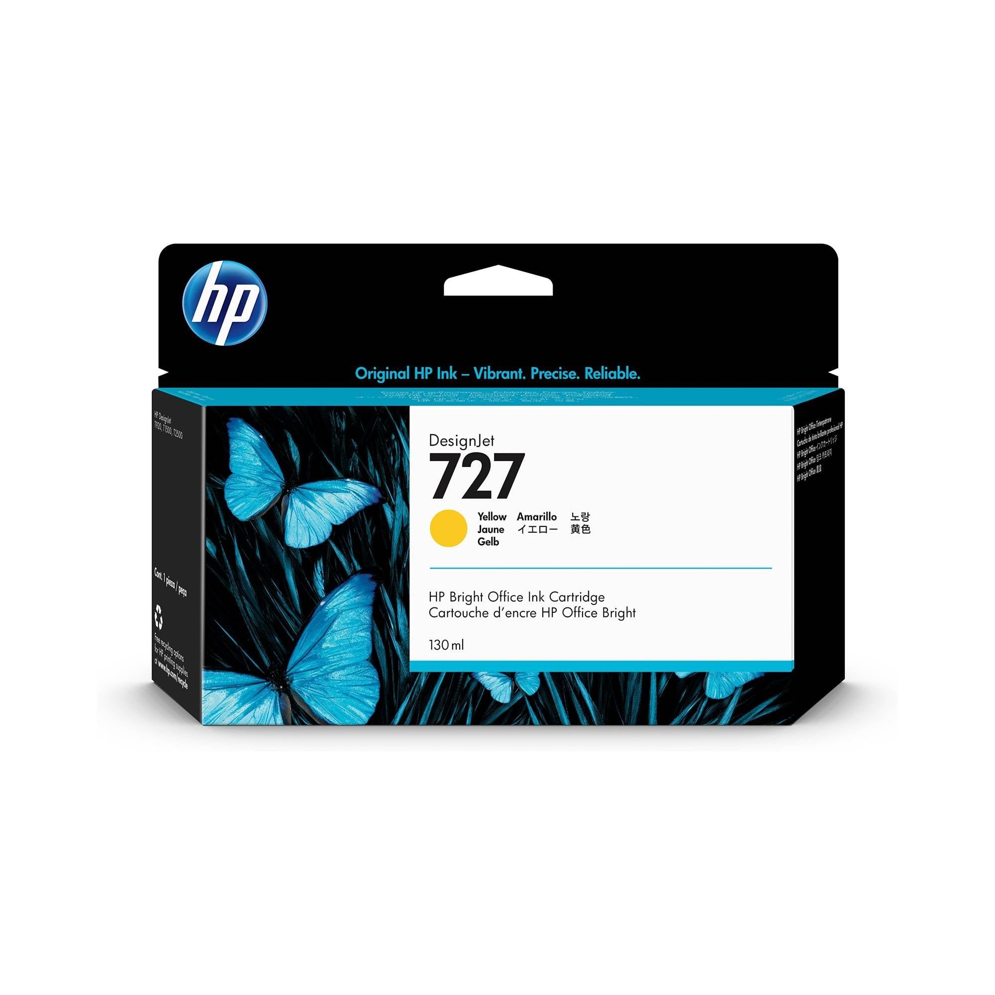 HP 727 Giallo, Cartuccia Inchiostro Originale | Compatibile con HP DesignJet Serie T3600, T2500, T1500 & T900, HP 727 Testina di Stampa DesignJet, 130 ml (B3P21A)