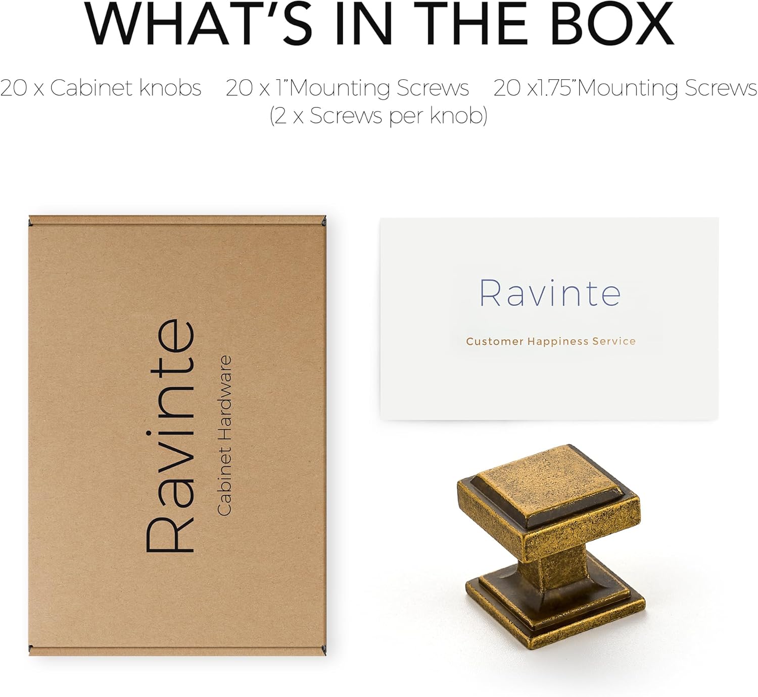 Ravinte 20 Pack Antique Brass Square Kitchen Cabinet Knobs,Zinc Solid Drawer Pulls,Farmouse Cabinet Handles for Cupboard, Closet, Dresser and Bathroom, Modern Cabinet Hardware for Cabinets