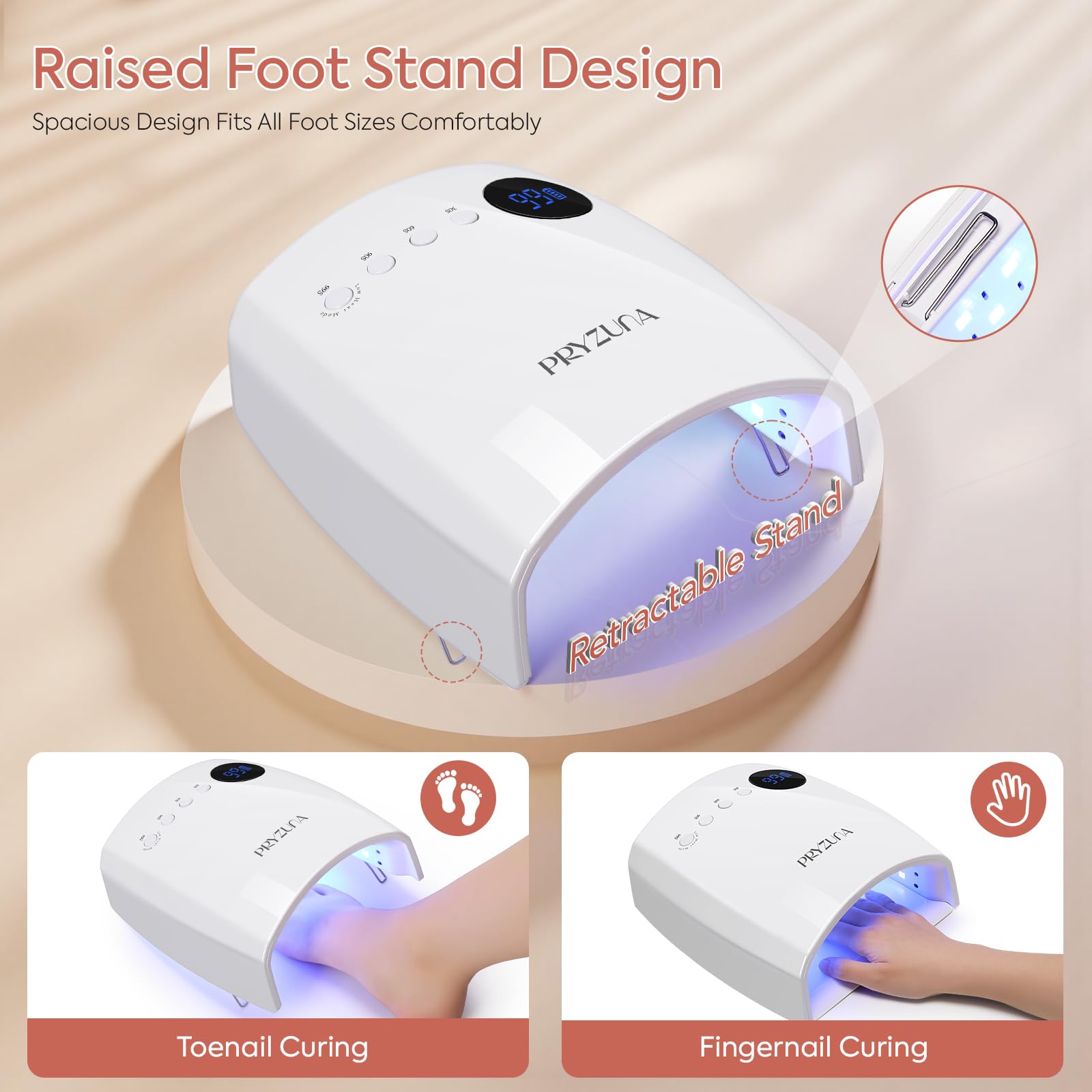 Lámpara LED UV inalámbrica de 72 W, luz UV profesional para uñas de gel, secador de uñas recargable de secado rápido con 4 temporizadores, 45 cuentas, sensor inteligente, soporte de pie retráctil