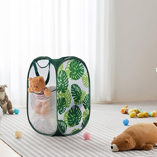 Miniatura 13 de Cesta de malla desplegable para ropa sucia con asas duraderas - Cesta plegable portátil para dormitorio, baño y viajes (azul, paquete de 3 unidades)