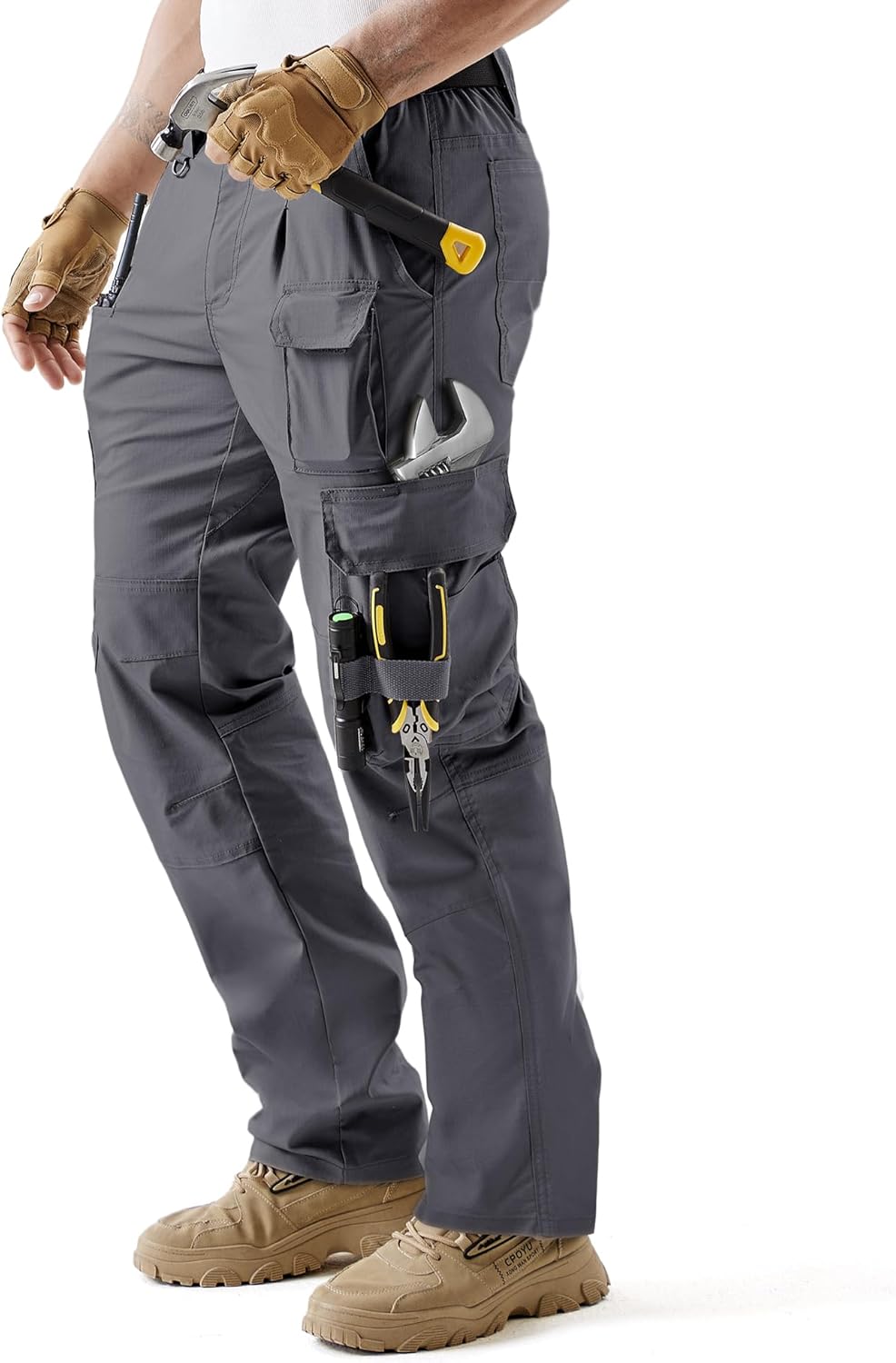 IGOLUMON Men's Stretch Tactical Work Pants, Breathable Ripstop Cargo Pants with 15 Pockets, Construction EDC Hiking Pants