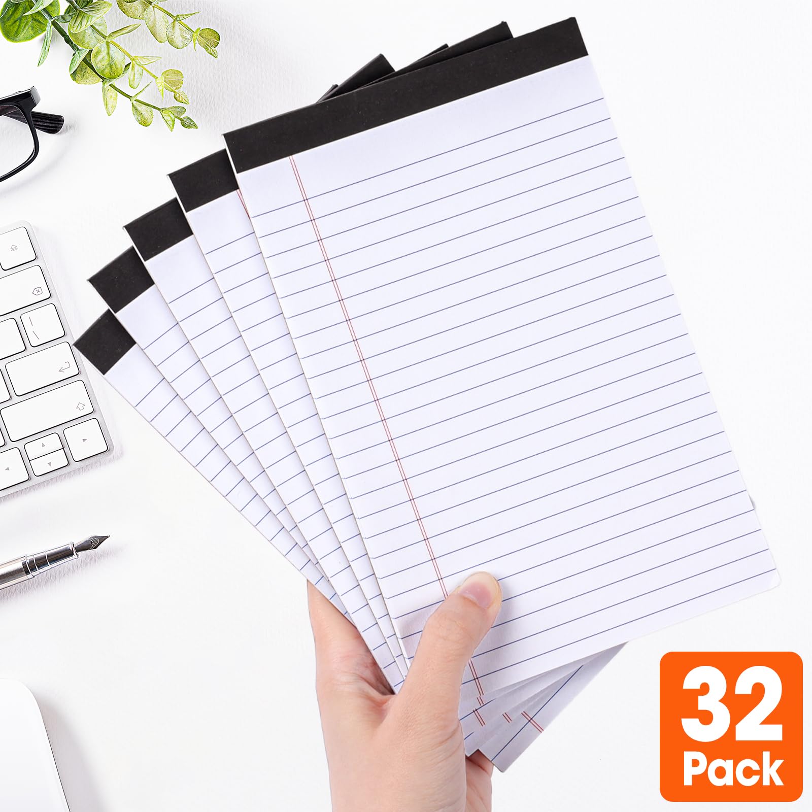 YesBes Notizblöcke, klein, 12,7 x 20,3 cm, schmal, liniert, Schreibblock, 30 Blatt (60 Seiten), Notizblock für Büro, Zuhause, Schule, perforiert, Bürobedarf, 32 Stück
