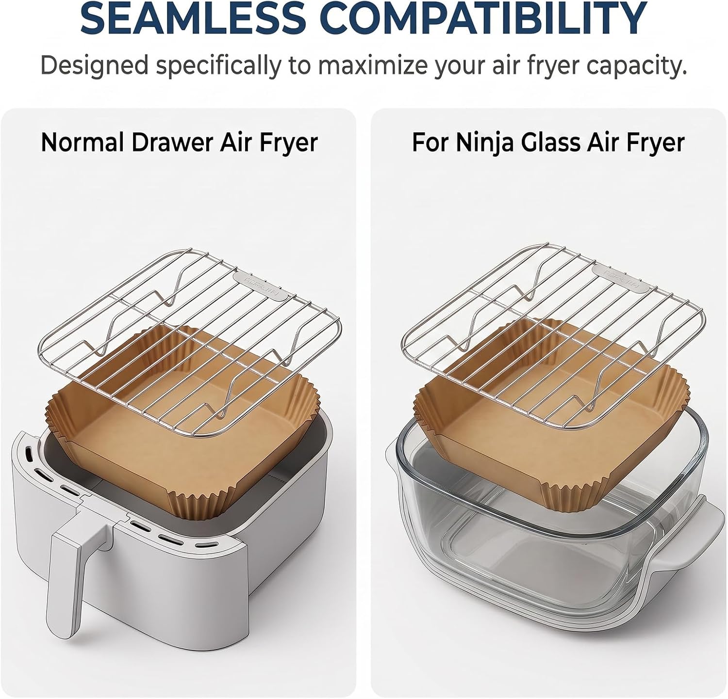 Air Fryer Stainless Steel Rack Set with Silicone Paper Liners Polished Edges Prevent Scratches Fits for Ninja FN090 FN101 Series For Fast Home Cooking Kitchens and Cooling 304 Food Grade