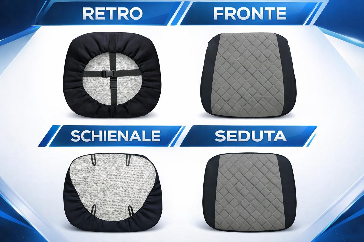 Susy Shop Coprisedile Universale per Muletto, Seduta e Schienale con Centro in Simil-Pelle, Cuciture Rinforzate, Protezione e Comfort per Sedili Agricoli e Industriali (Grigio Scuro - Rosso)