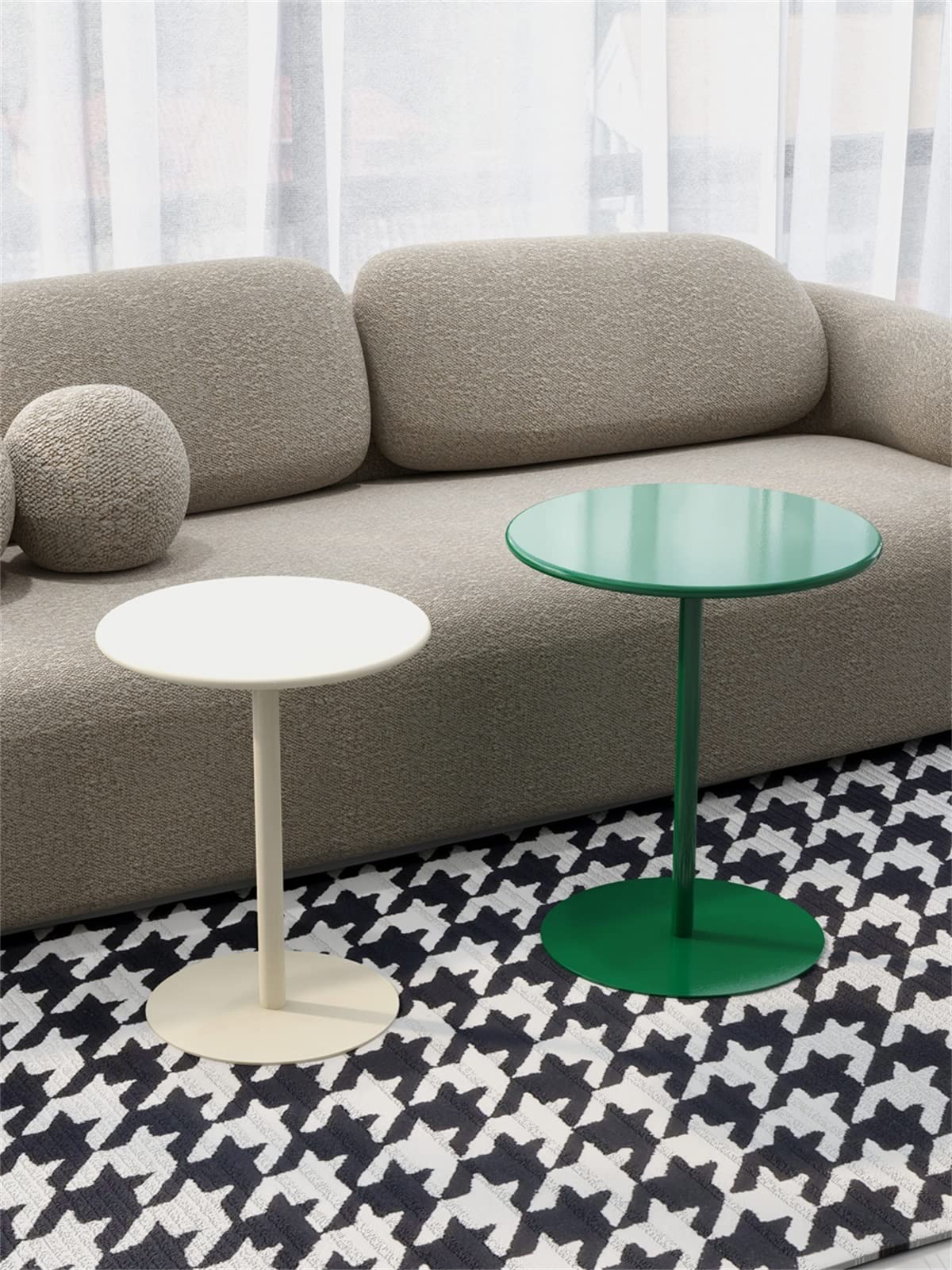 Elegante tavolo da bistrot in metallo per interni ed esterni, 48 cm, rotondo, tavolino da caffè, per soggiorno, balcone e patio, colore crema, altezza 56 cm