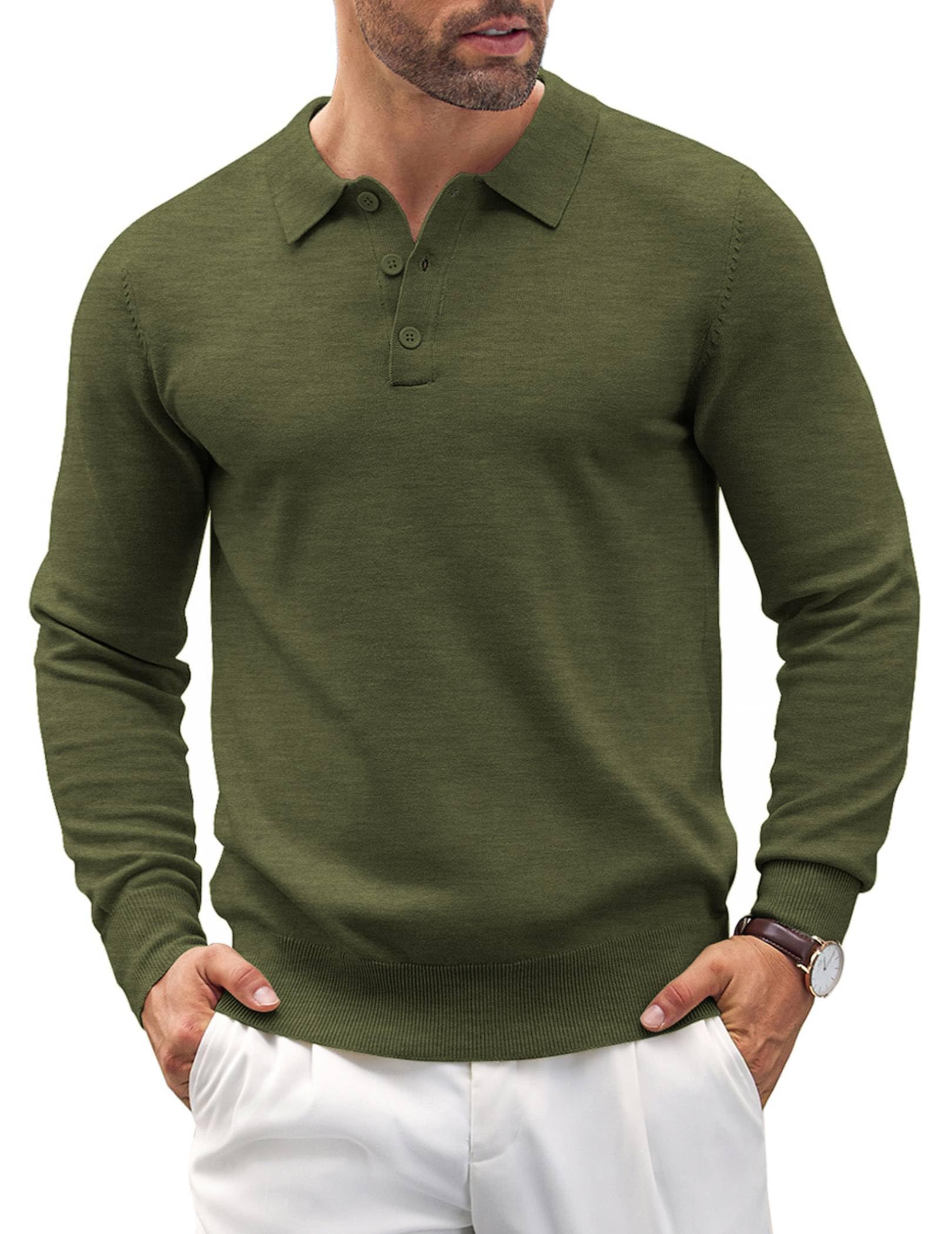 COOFANDY Polo Pullover Herren Strickpullover mit Polokragen Strick Poloshirt Herren Langarm Polo Pulli Business Pullover Sweater Winterpullover