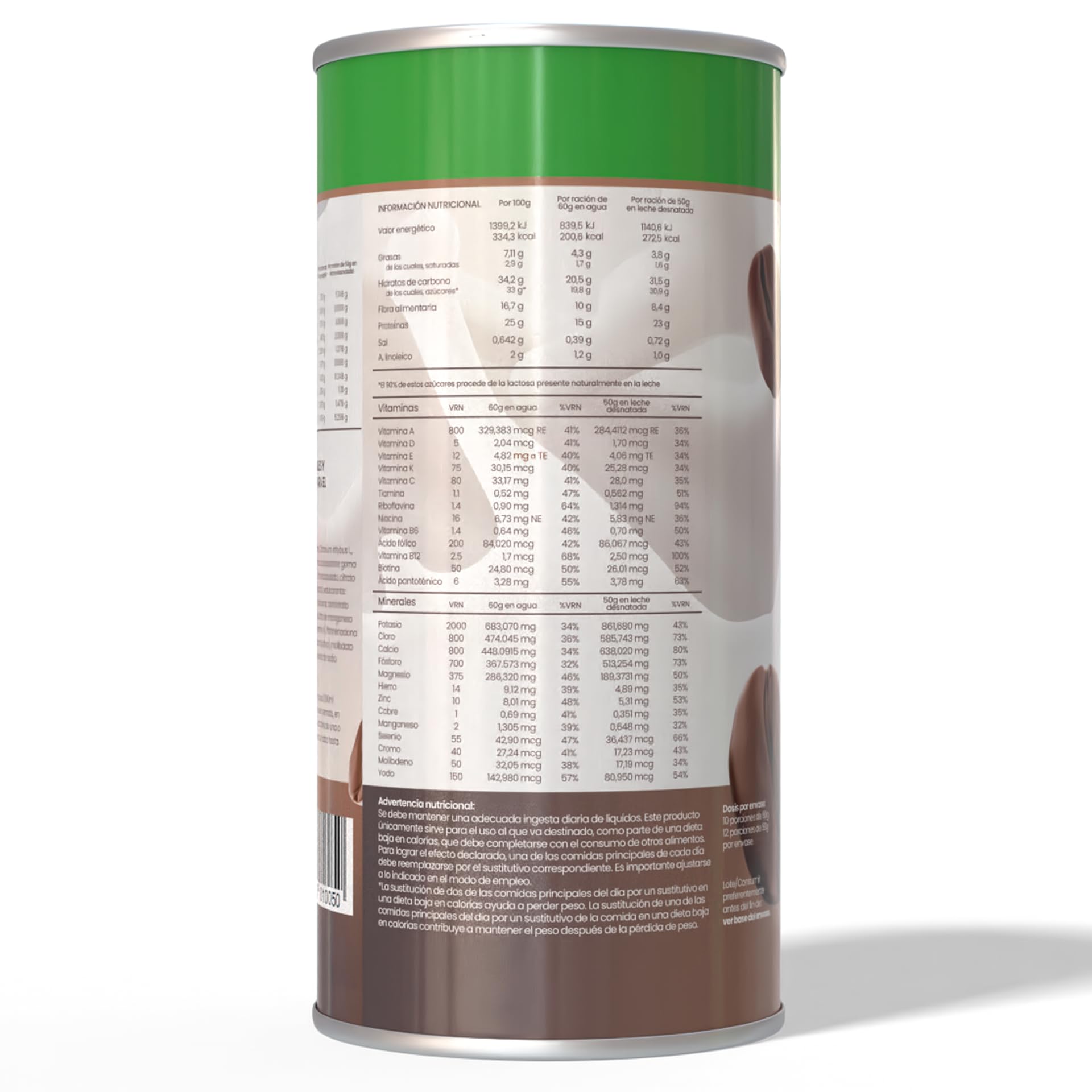 Batido Sustitutivo Capuchino (600 g) Sustitutivo de Comida en Polvo para Control de Peso, con Proteínas, Fibra, Vitaminas, Minerales y Café Instantáneo