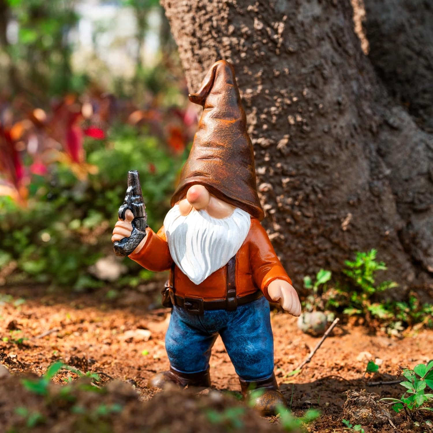 6.9" Funny Garden Gnome Statues with Gun Naughty Military Gnome Mini Gnome Figurine Patio Lawn Yard Decoration for Indoor Outdoor - Christmas Birthday Gardening Gift for Mom Women