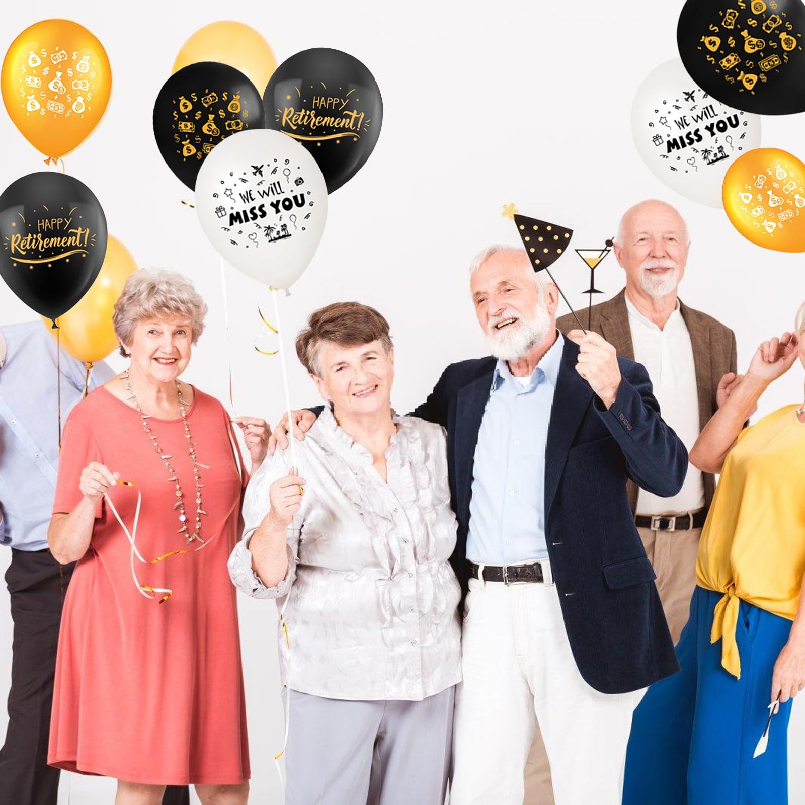 30 Luftballons "Happy Retirement" Schwarz-gold - 12 Zoll, Latex, Für Ruhestandsparty-Deko