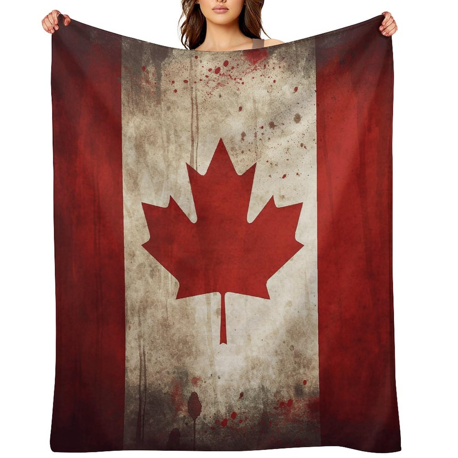 Retro Canada Flag Throw Blanket for Couch and Bed Super Soft Warm Lightweight Throw Blankets Cozy Fuzzy Flannel Blanket Personalized Decorative Blankets for Sofa Decor 60"x80"