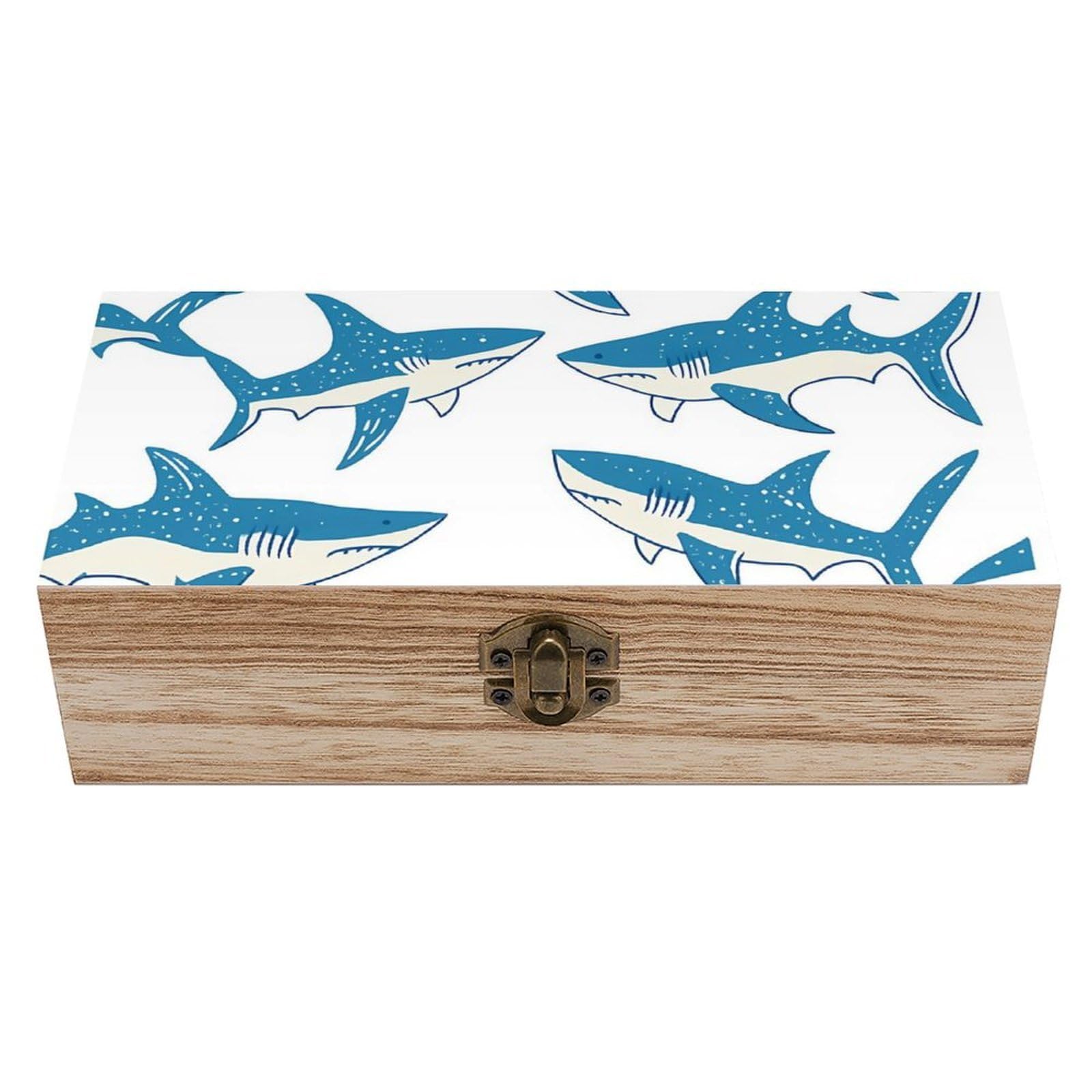 HLBSDM Funny Cartoon Sharks Retro Wooden Storage Box Jewelry Art Gift Boxs Decorative Keepsake Boxes