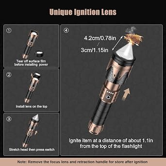 SKYFIRE Rechargeable Flashlights High Lumens with Ignition Lens,5000 Super Bright Tactical Flashlight,Zoomable, 6Modes,Waterproof Flash Light for Camping Essentials,Outdoor,Home Emergency-Upgraded