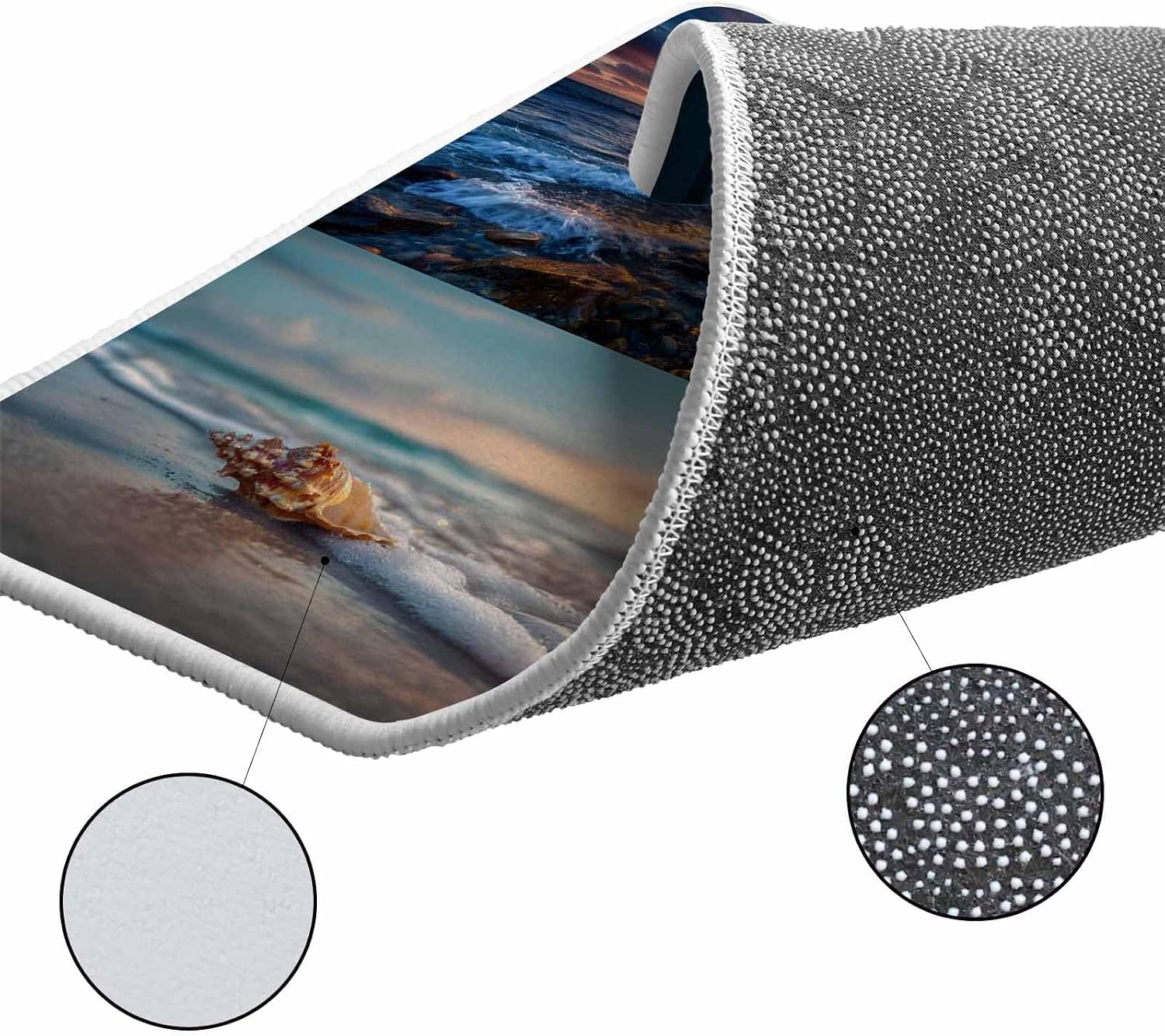 Beach Conch Kitchen Rugs and Mats Set of 2, Non-Slip Kitchen Sink Mat, Ocean Boat Pink Sunset Reef Coastal Seascape Washable Doormat Bathroom Rugs Runner for Bedroom/Living Room 17.7"x30"+17.7"x47.2"