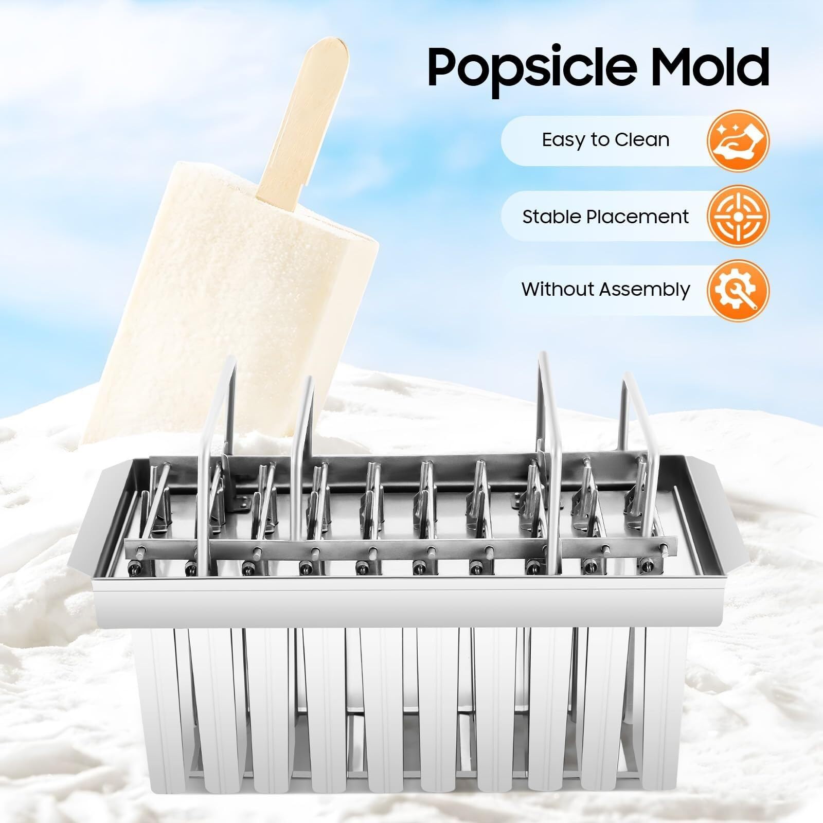 Edelstahl-Formen für Eis am Stiel, 20 Stück, kommerzielle Eisformen mit Deckel, Bürste, 100 Stäbchen, einfaches Herauslösen, für hausgemachtes Eis am Stiel