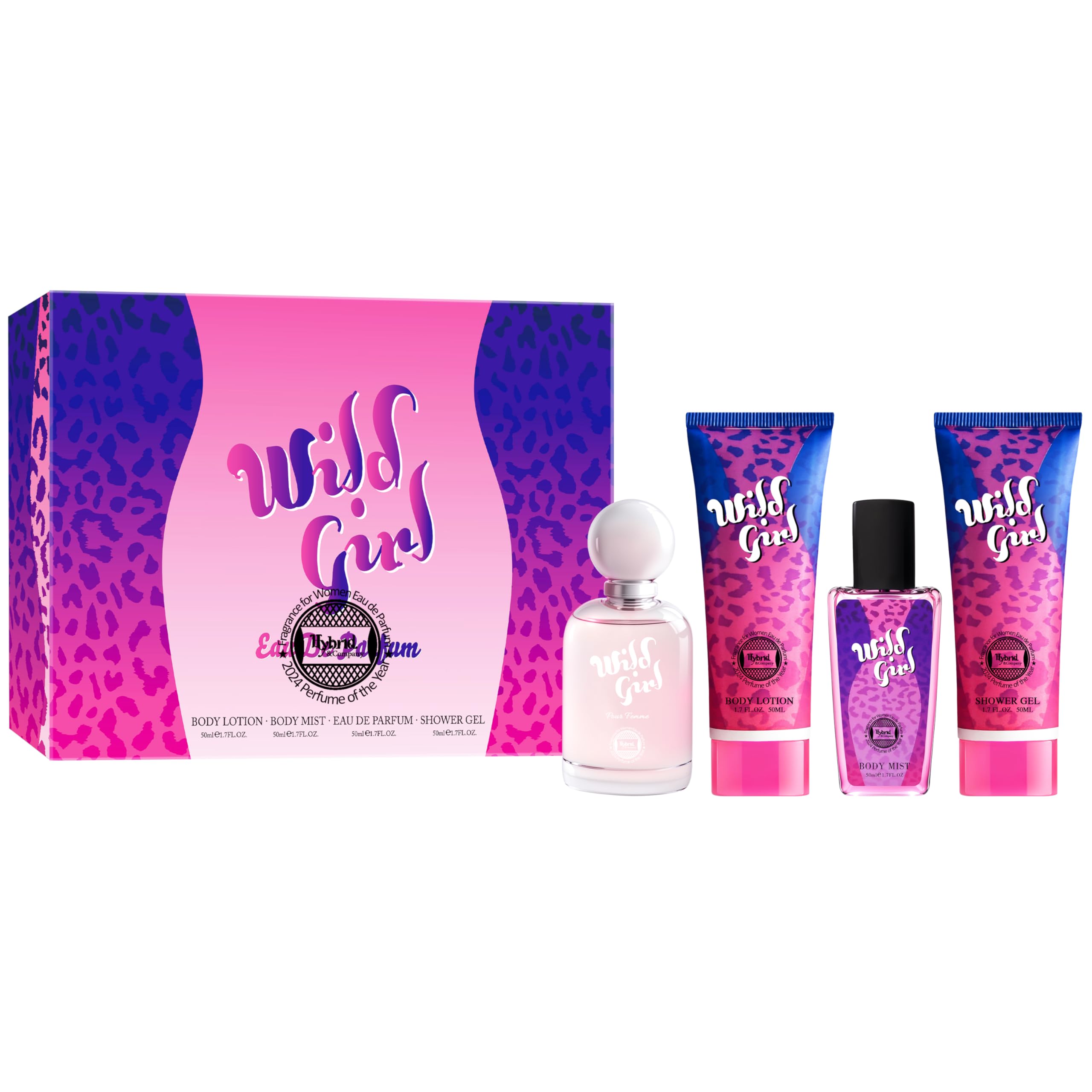 Hybrid & Company Wild Girl 4-Piece Gift Set for Women, 50ml Perfume, Body Lotion, Mist, Shower Gel