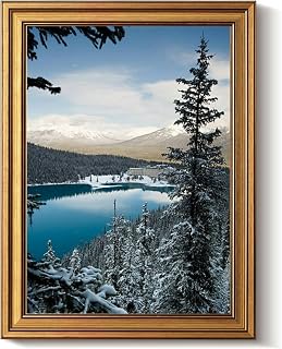 Vintage Gold Framed Wall Art Decor Retro Lake Louise Winter Morning Canvas Paintings Picture Poster Prints for Bathroom Living Room Bedroom Kitchen Artwork