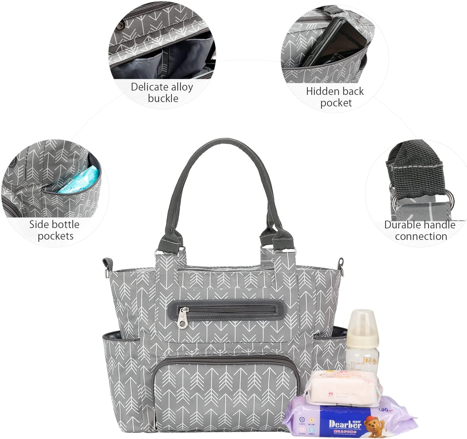 SONARIN 7pcs Diaper Bag Tote Set,Multifunction Baby Nappy Changing Bag Shoulder Handbag Travel Mommy Bag with Bottle Bag