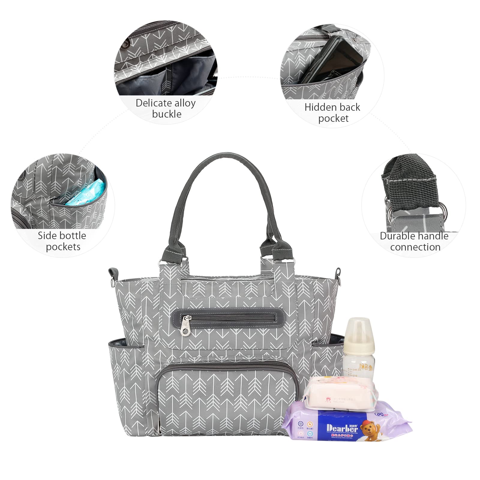 SONARIN Set de 7 Bolsa de Pañales para Bebés,Bolso Cambiador de Pañales Multifunción Bolsa Mamá Bolsa de Hombro Bolsa de Viaje para Pañales con Cambiador y Ganchos Carrito Bebé