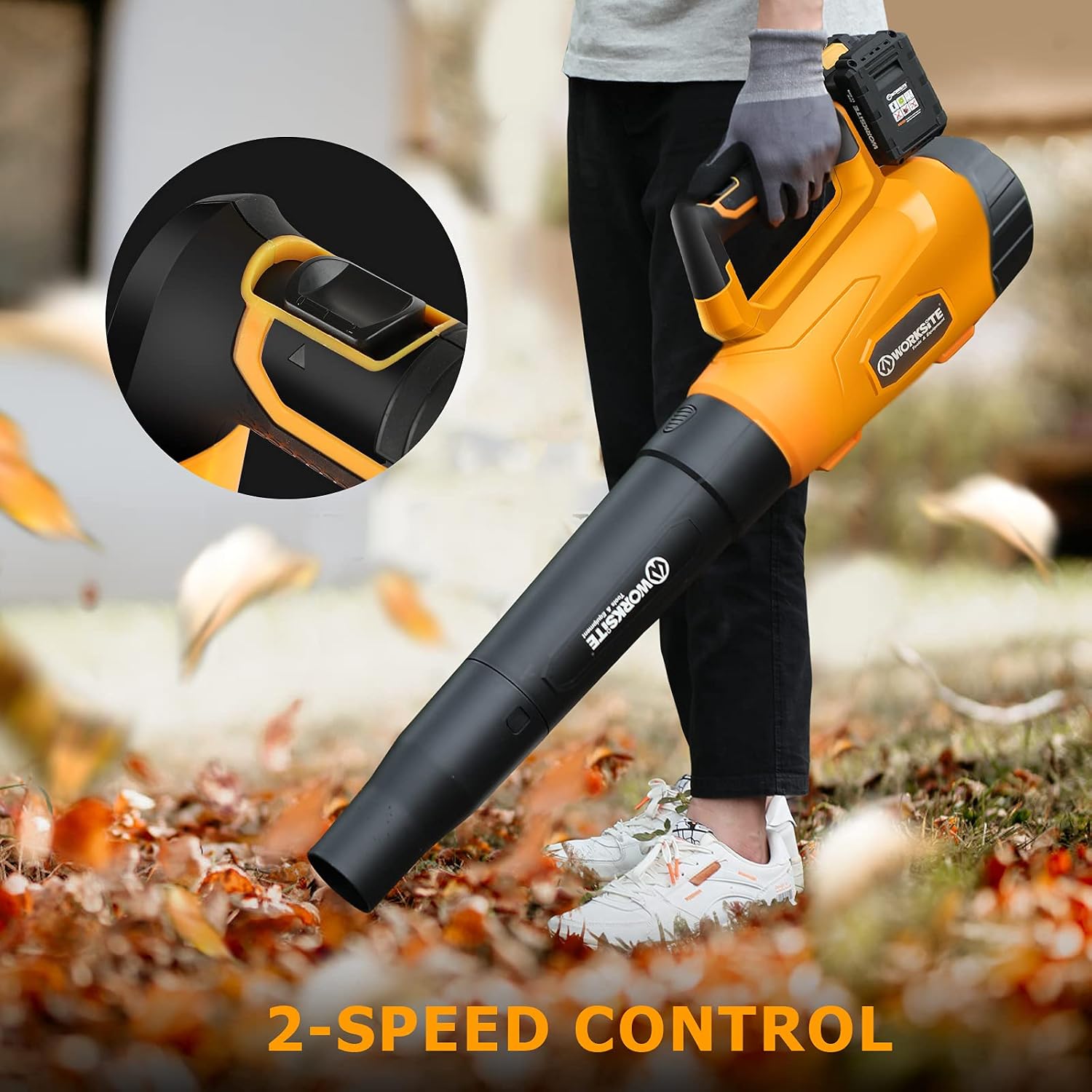 WORKSITE Leaf Blower, 40V Cordless Leaf Blower 380 CFM 110 MPH, Battery Powered Blower with Variable Speed, Two Batteries and Dual Port Fast Charger, WORKSITE